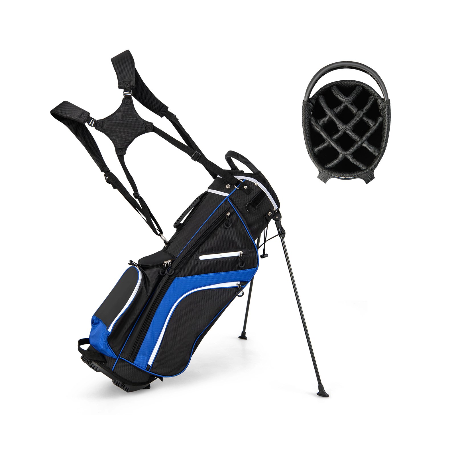 SUGIFT Blue 14-Way Top Dividers 6 Pockets and Hip Cushion Lightweight Golf Stand Bag
