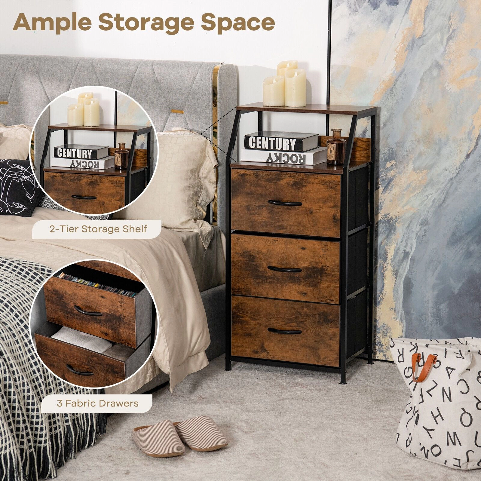SlickBlue Fabric Drawer Dresser with Metal Frame Storage Cabinet