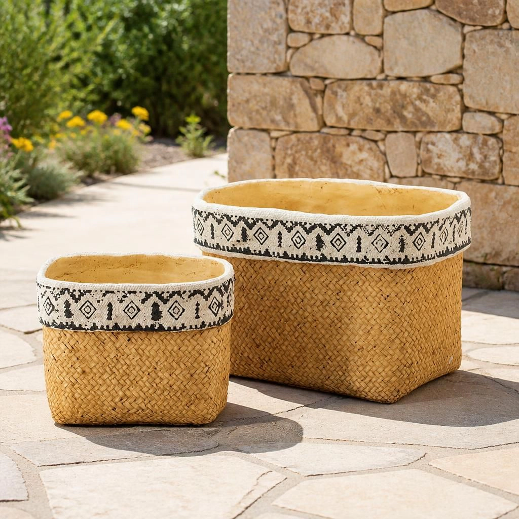 WOW PIONEER Durable Solid Cement Garden Planter Pot for Flowers Herbs Succulents Patio Balcony