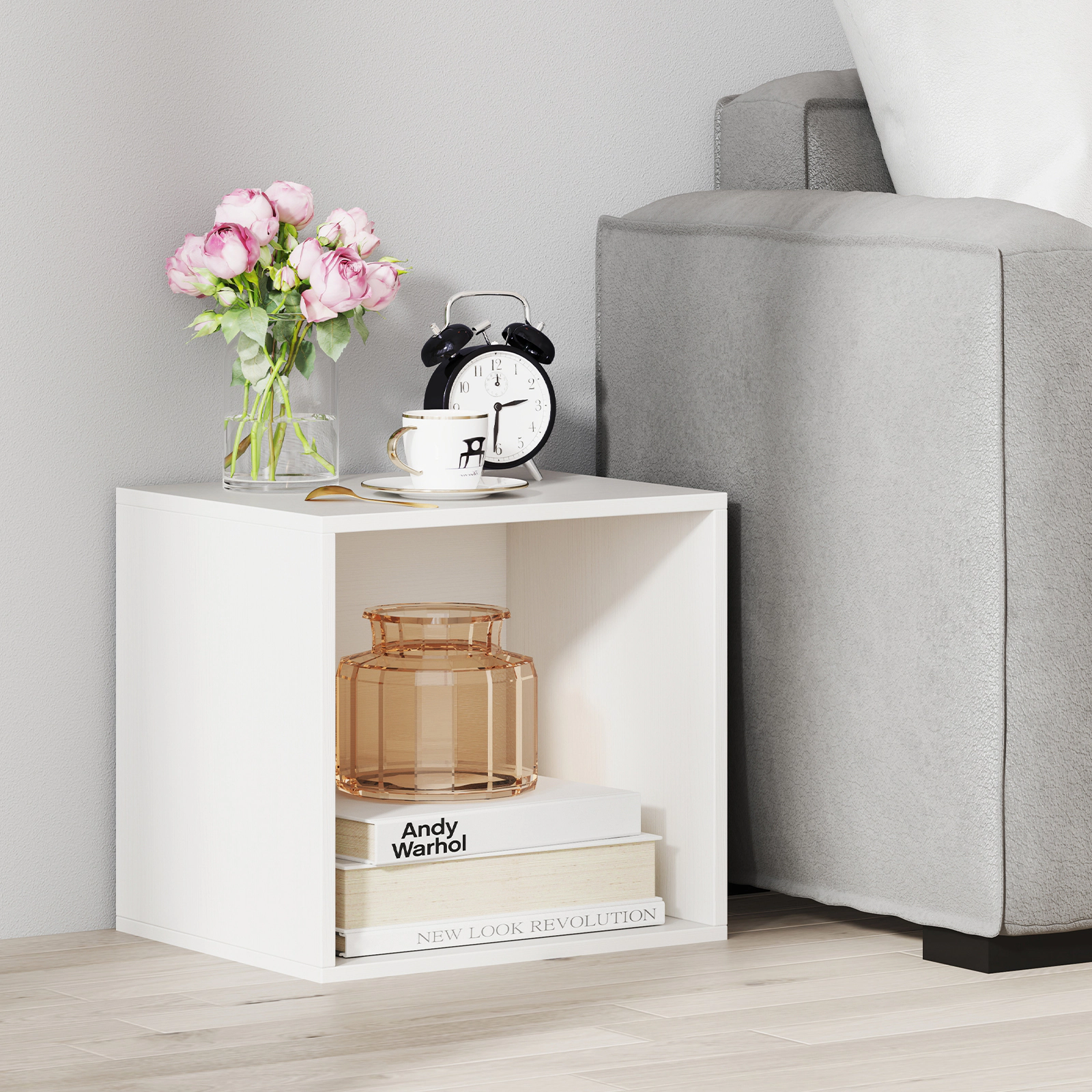 SUGIFT White 13.5-in Stackable Wood Cube Storage Organizer with 55-lb Capacity and Angle Brackets