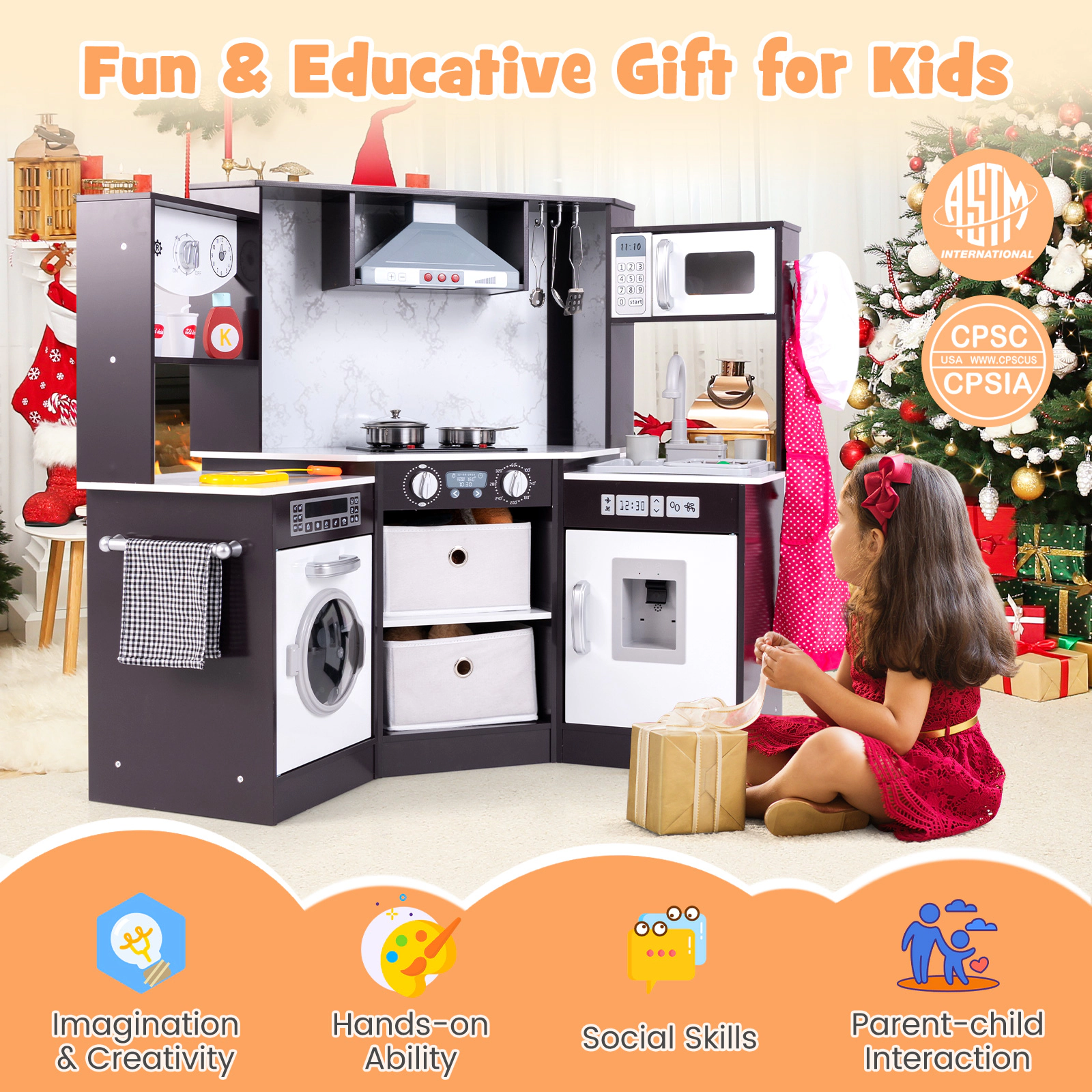 Hivvago Wooden Kids Play Kitchen Playset with Realistic Lights and Sounds