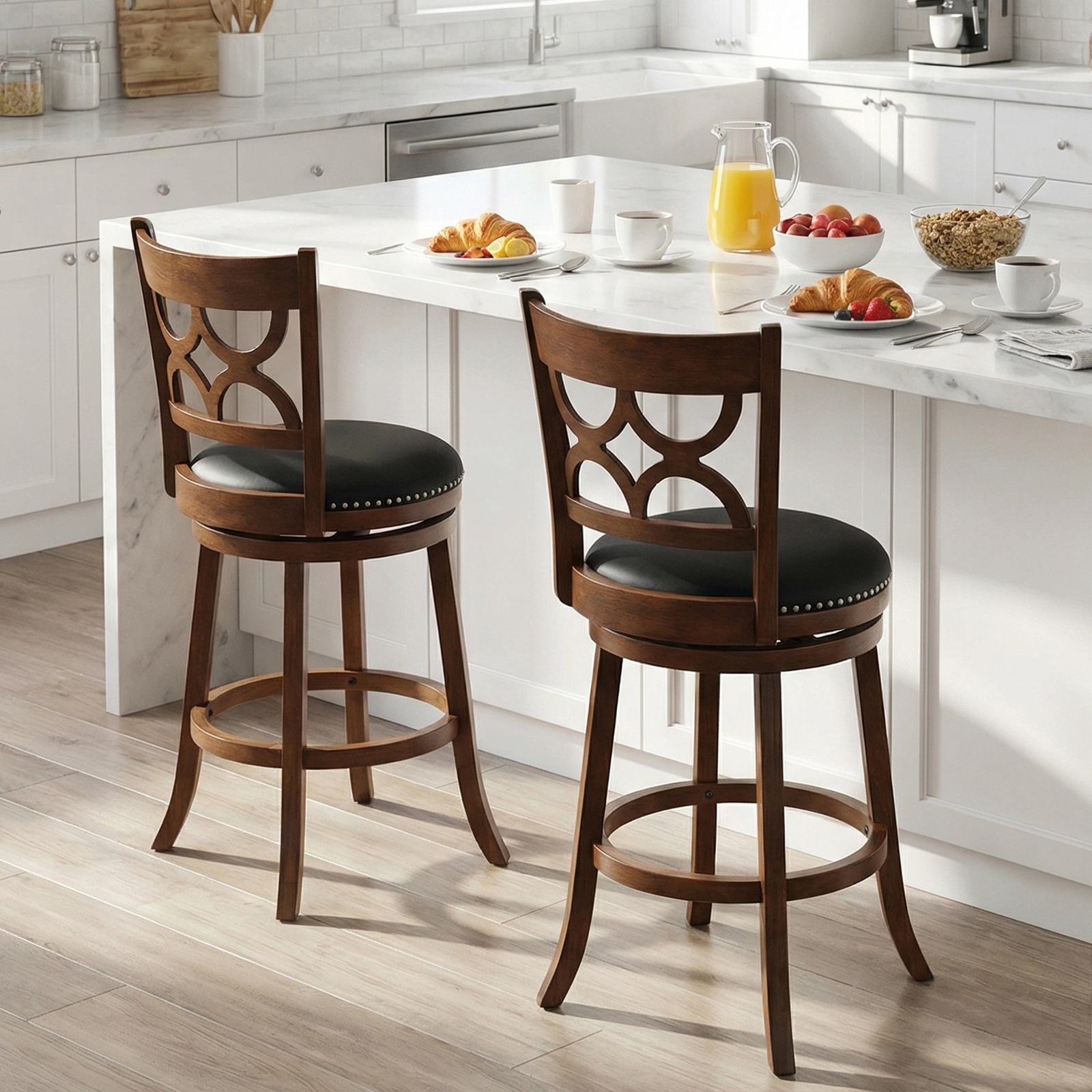 LJG Swivel Bar Stools Set of 2 with High Backrest and Wood Frame