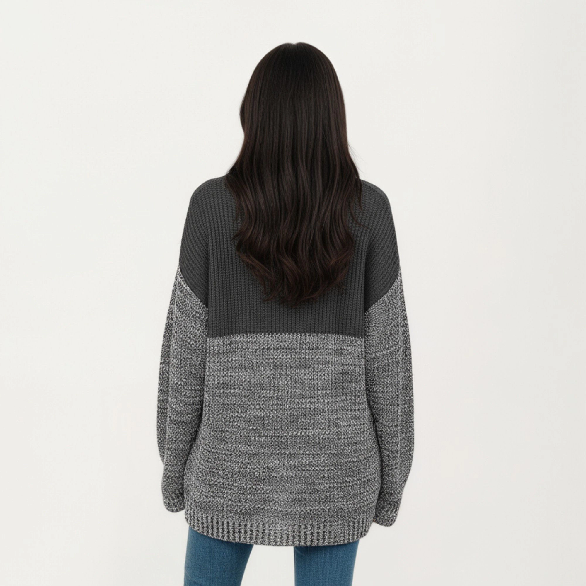 Anna-Kaci Women's Colorblock Waffle Marled Stitch Long Sleeve Knit Sweater
