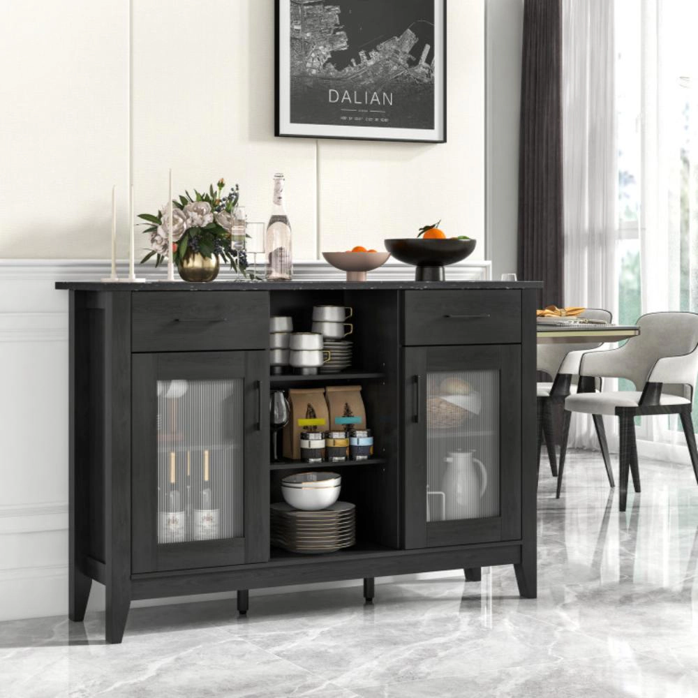 Hivvago Sideboard Buffet Cabinet With 2 Drawers And 4 Adjustable Shelves