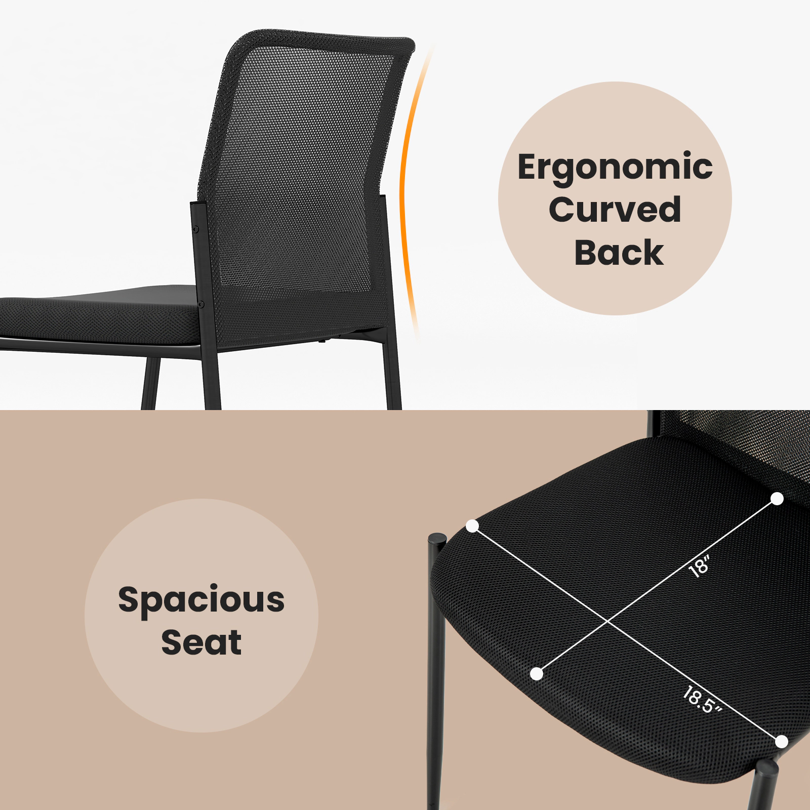 SUGIFT Set of 2 330-lb Capacity Black Stackable Guest Chairs with 2-Tier Mesh Backrest and Padded Seat