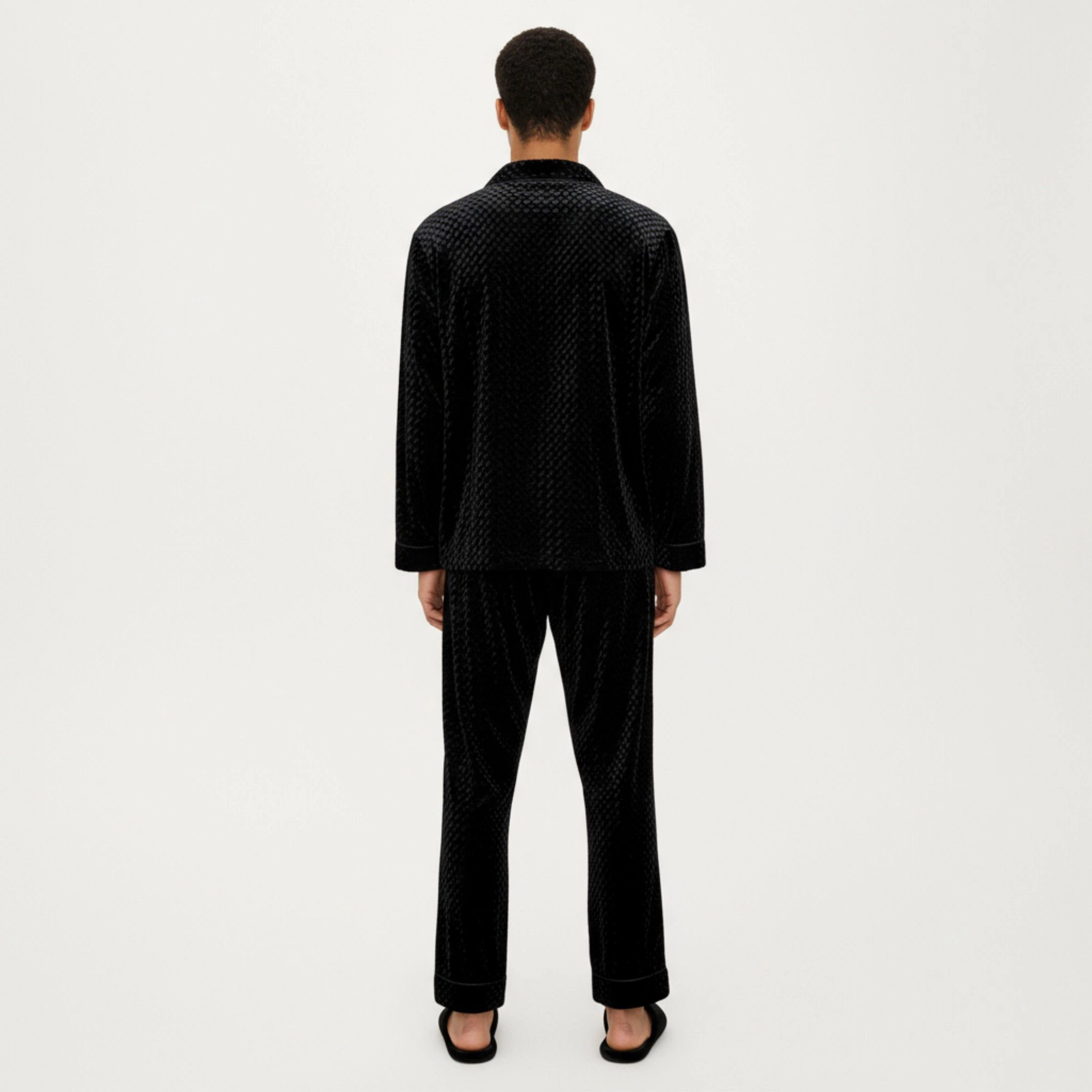 Anna-Kaci Men's 2-Piece Textured Velvet Pajamas with Button Up Top and Straight Leg Pants