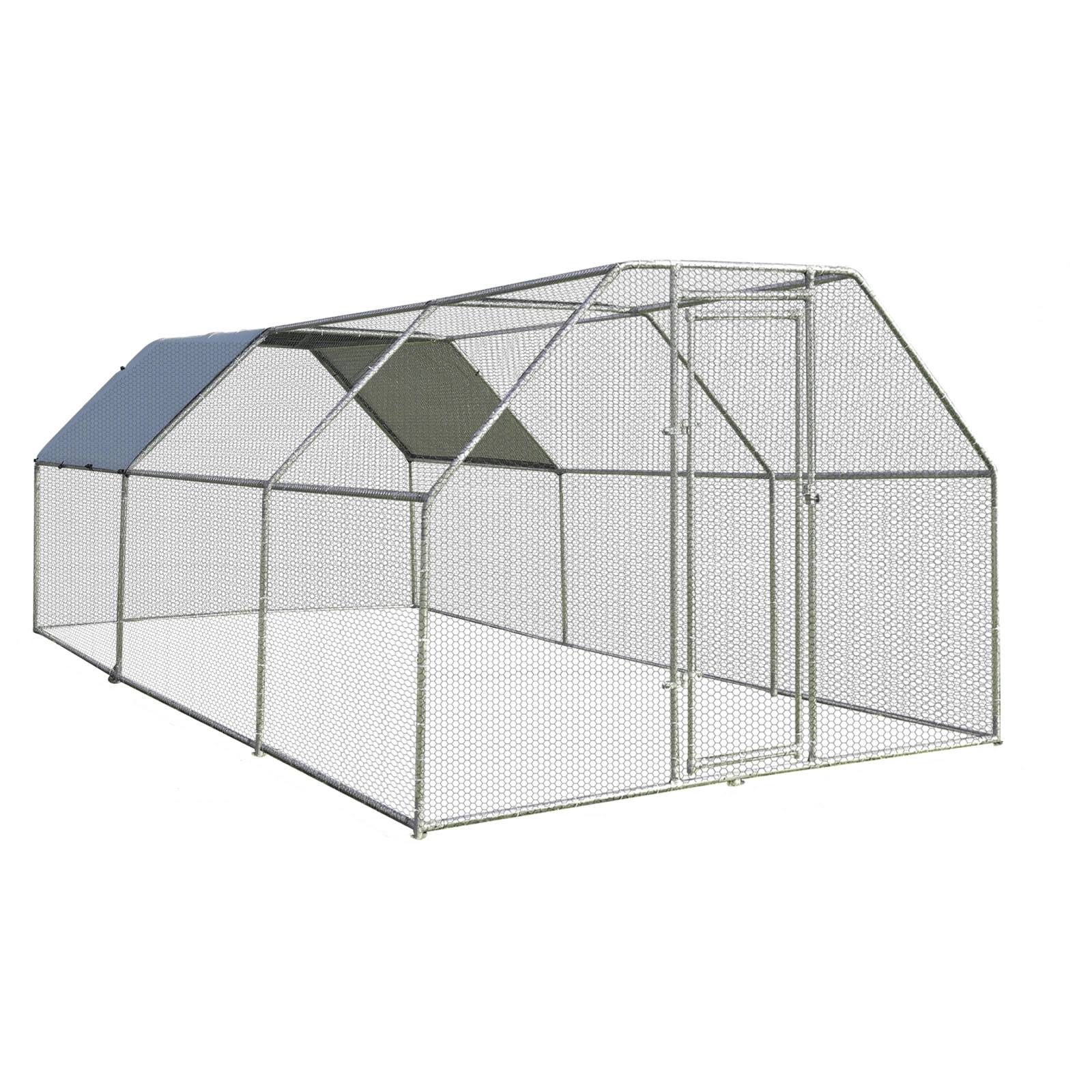 SUGIFT Silver Large Walk-In Chicken Coop Pet House with Galvanized Steel Frame 9.5-ft W 19-ft D 6-ft H