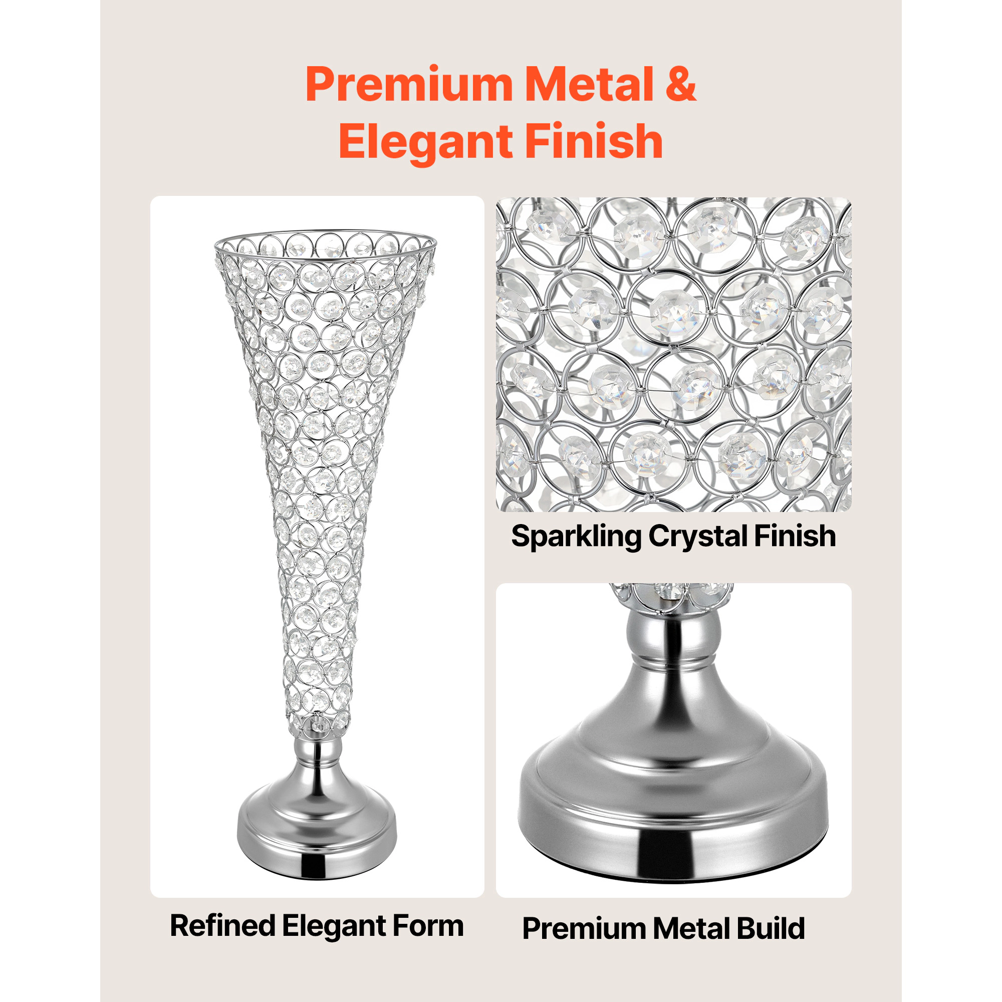 HONGGE Crystal Wedding Flower Stand Wedding Vase Flower for Wedding Party Decor