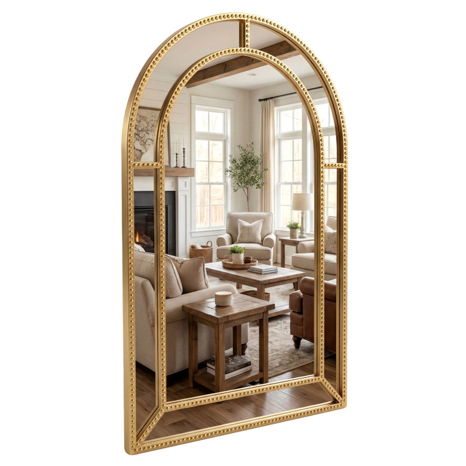 SUGIFT 36 x 24 in Decorative Wall Mirror with Gold Beaded Metal Frame MDF Backing and Wall-Mounting Hardware Gold
