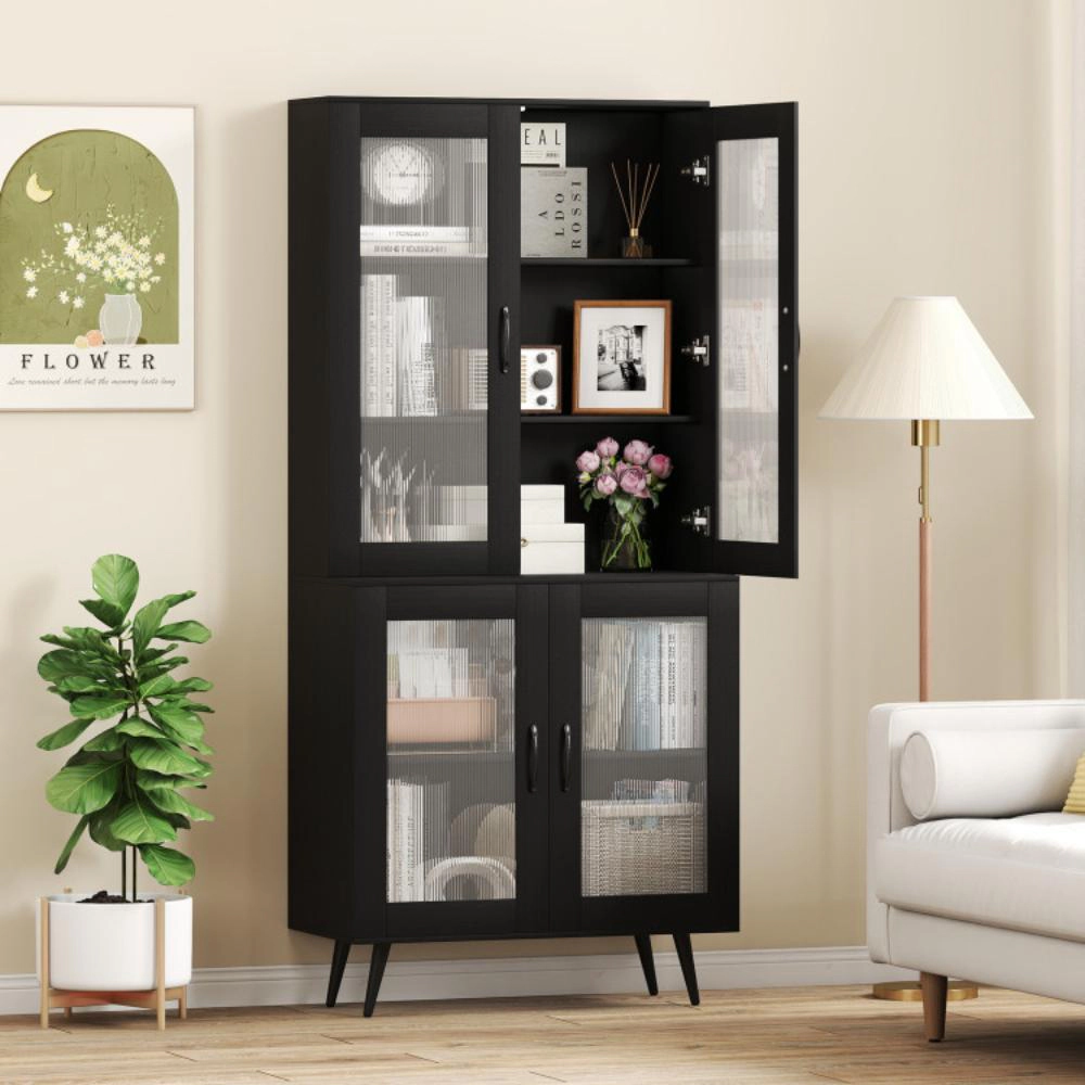 Hivvago 70.5 Inch Tall Kitchen Pantry Cabinet Cupboard With 4 Transparent Doors
