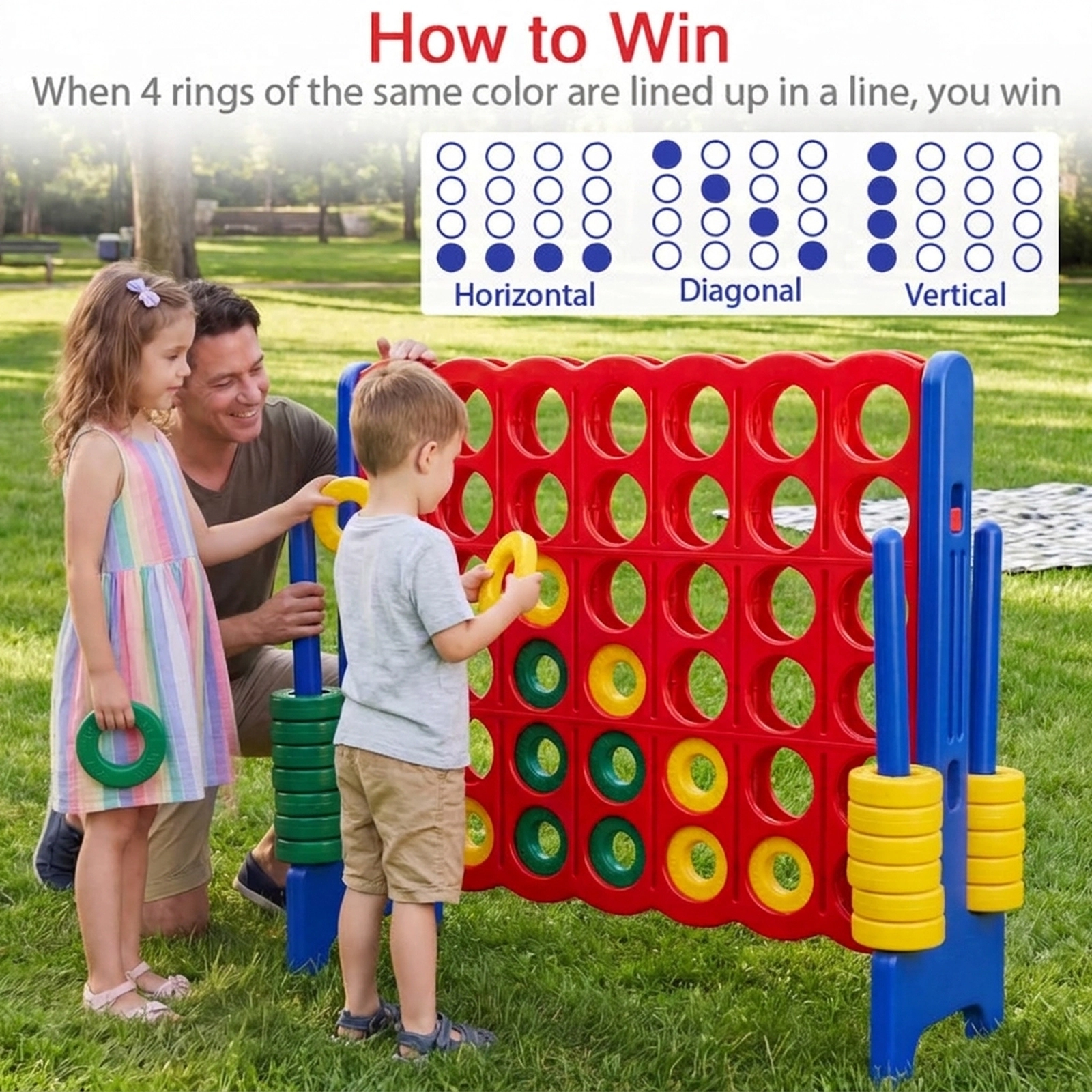 SUGIFT 46.5-in Jumbo 4-to-Score Oversized 4-in-a-Row Game Set with 2 Reset Levers and Smooth Edges