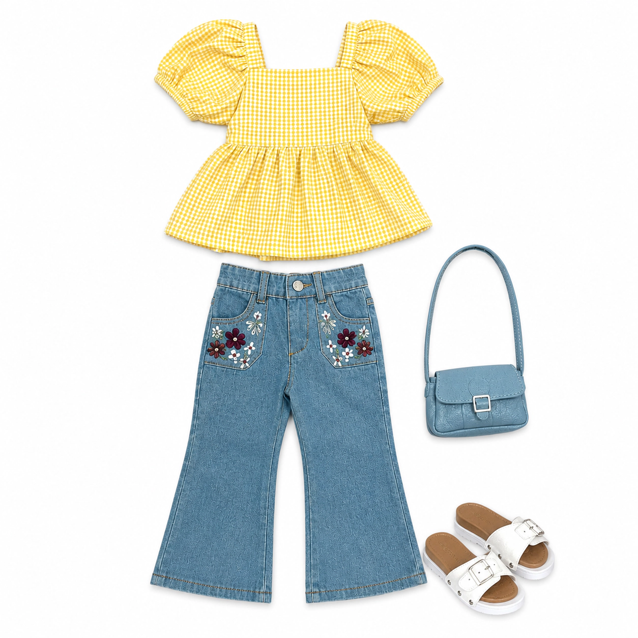MBD® 18 Inch Doll Clothes- Yellow Gingham Top with Denim Jeans Fits 18 Inch Kennedy and Friends Dolls