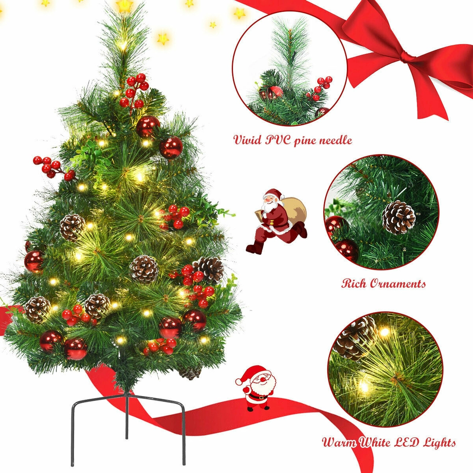 SUGIFT 29 in Battery Powered Outdoor Xmas Decoration Set of 2 Pre-Lit Pathway Christmas Trees