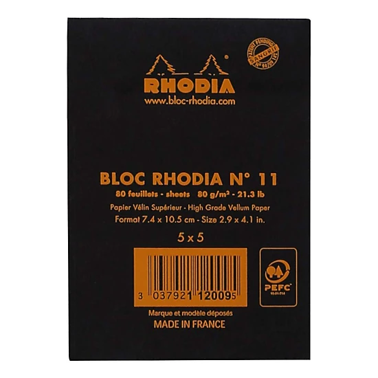 Rhodia Staplebound Notepad - Graph 80 Sheets - 3 x 4 - Black Cover
