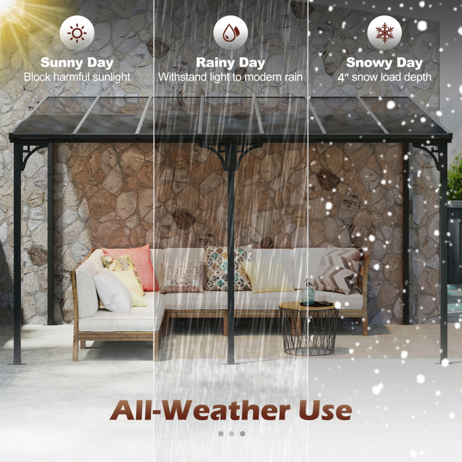 SUGIFT Black Sloped Polycarbonate Roof 13 x 10 ft Wall-Mounted Hardtop Pergola