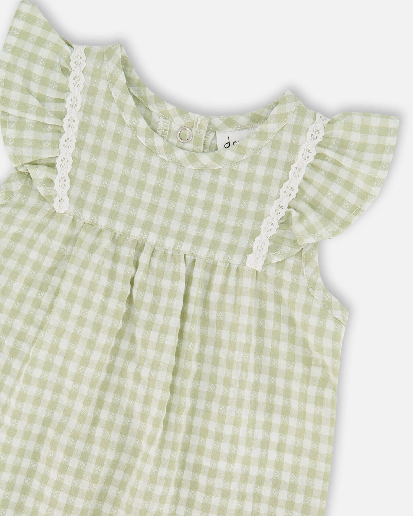 Deux par Girls Ruffled Romper Gingham