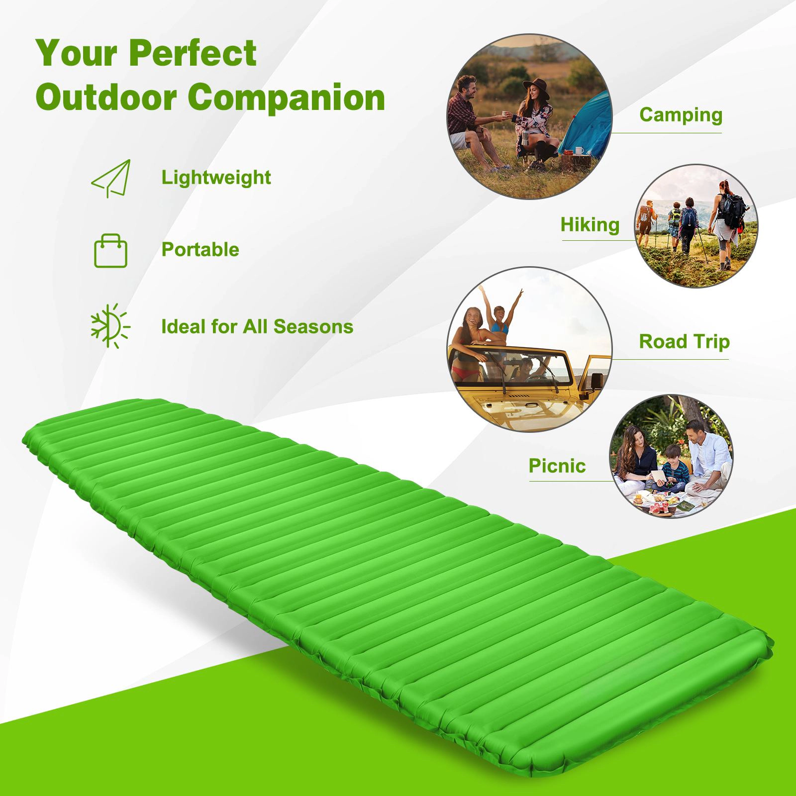 SUGIFT Inflatable Camping Sleeping Pad Green Waterproof Mat with Carry Bag