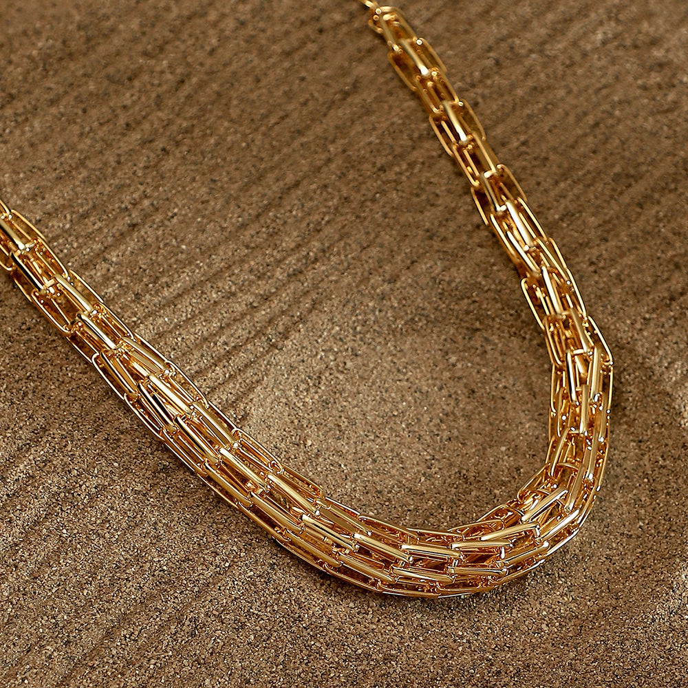 SOHI Women's The Braid Pin-Link Chain Necklace - California Gold