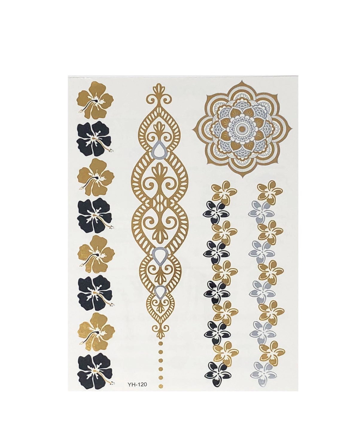 Wrapables Celebrity Inspired Temporary Tattoos in Metallic Gold Silver and Black (6 Sheets), Large