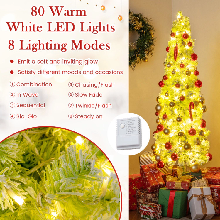 SUGIFT 5-ft Whimsical Pre-Lit Pencil Christmas Tree with Bendable Top and 80 Warm White LED Lights Green