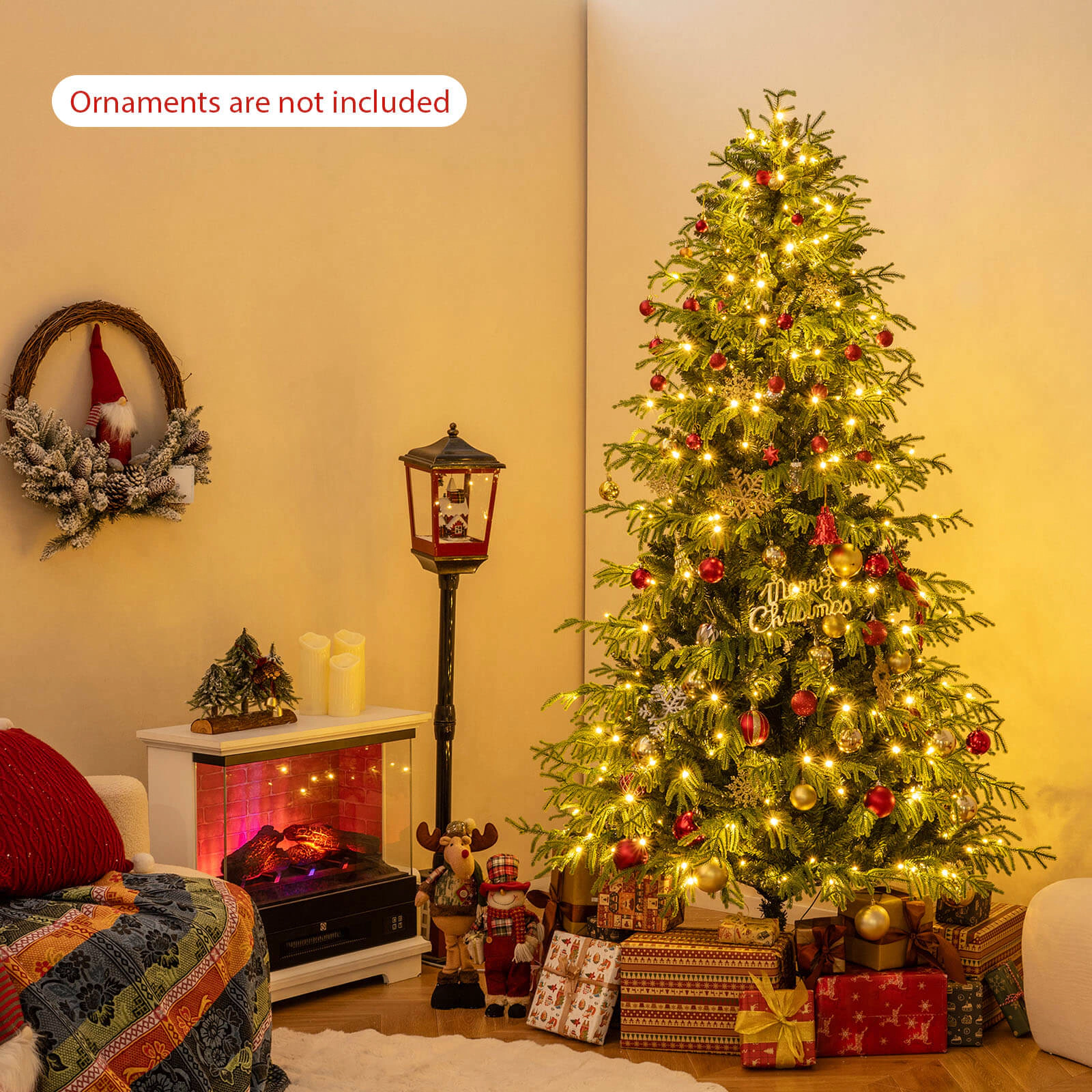 Costway 6/7/8 FT Artificial Christmas Tree with 270/370 LED Lights, 746/1090/1470 Branch Tips for Home Party