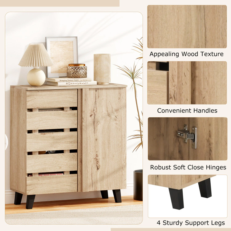 Hivvago 4-Tier Shoe Cabinet 2-Door Storage Organizer with Louvered Door