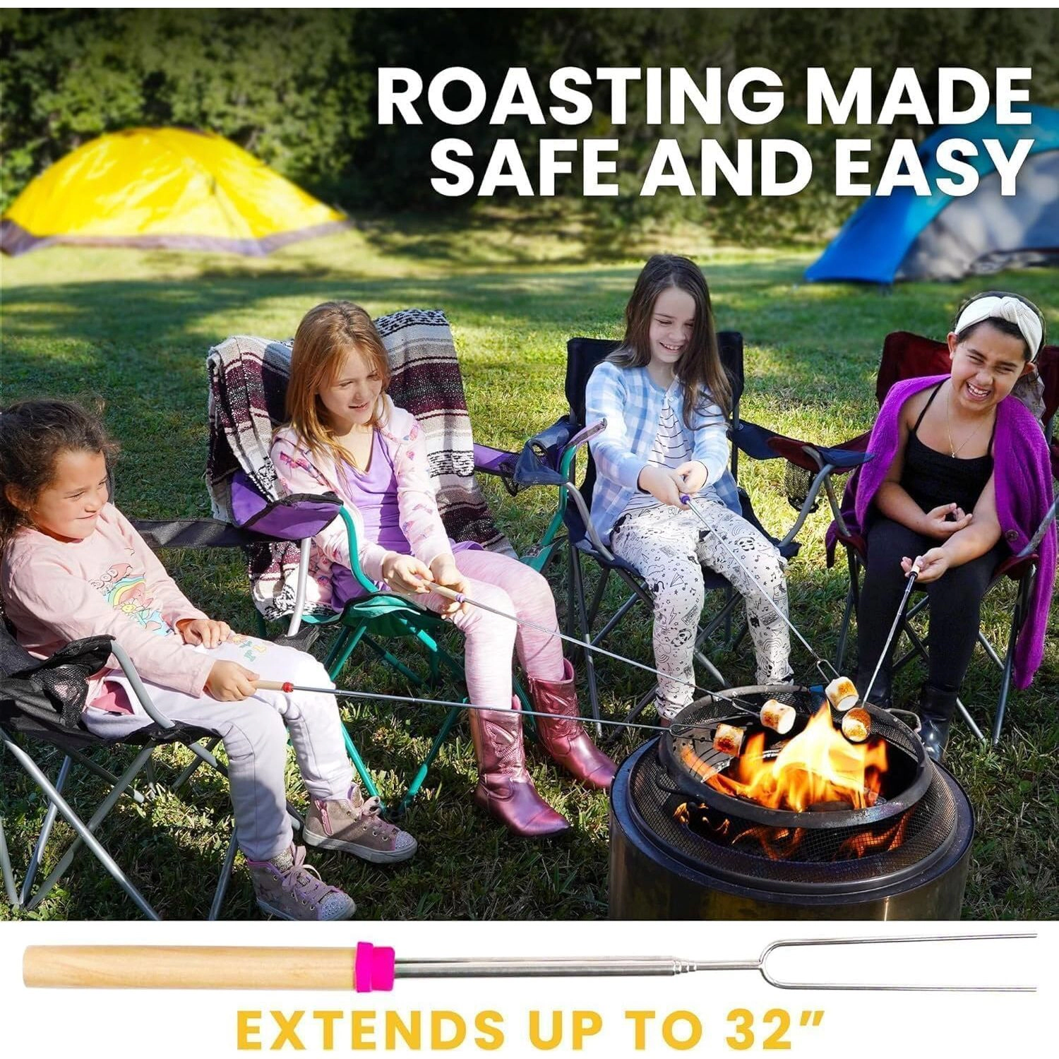 Zulay Kitchen Sturdy Marshmallow Sticks for Fire Pit - Great Smores Sticks Smores Kit for Fire Pit