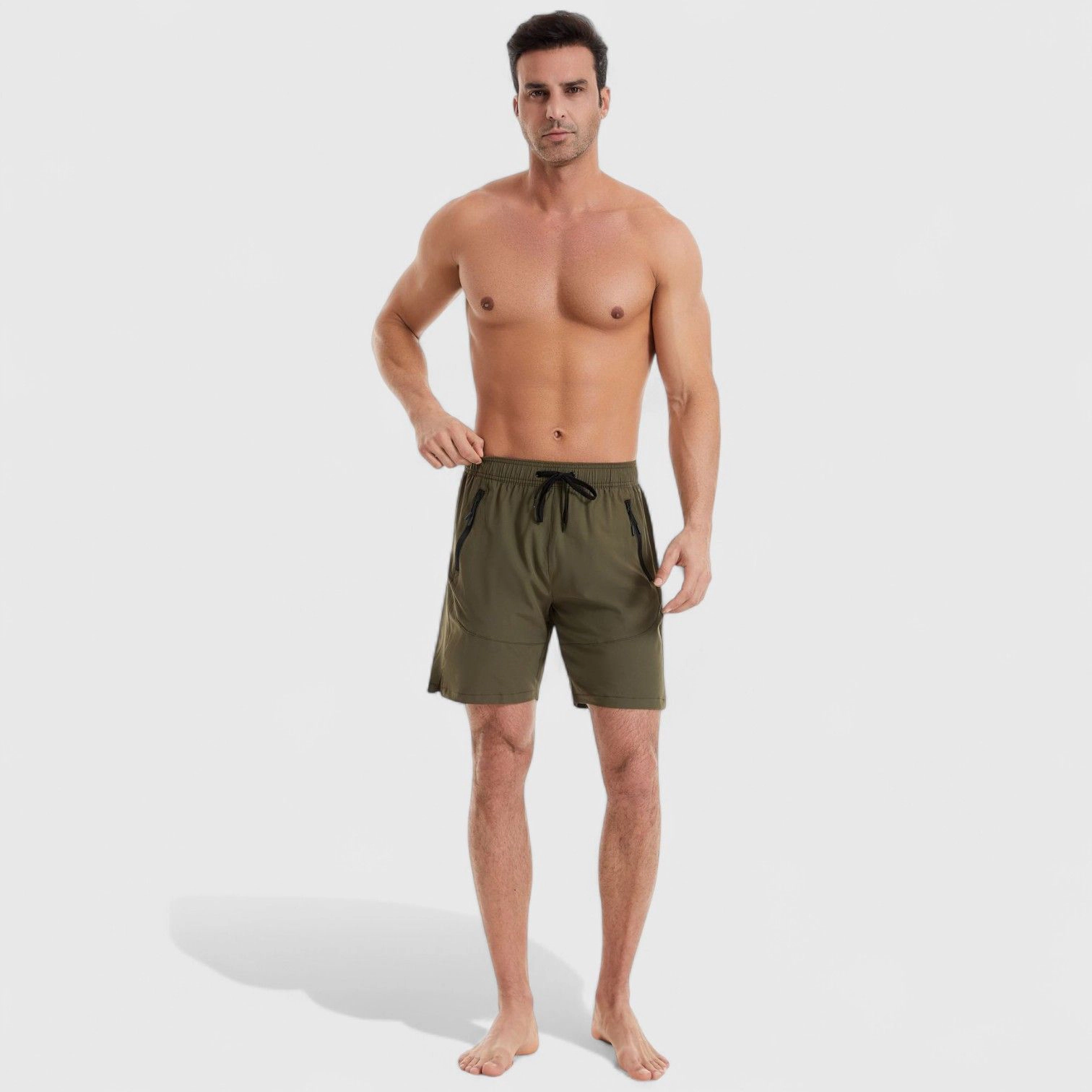 Anna-Kaci Men's Solid Performance Swim Trunks with Zip Pockets and Adjustable Drawstring Waist