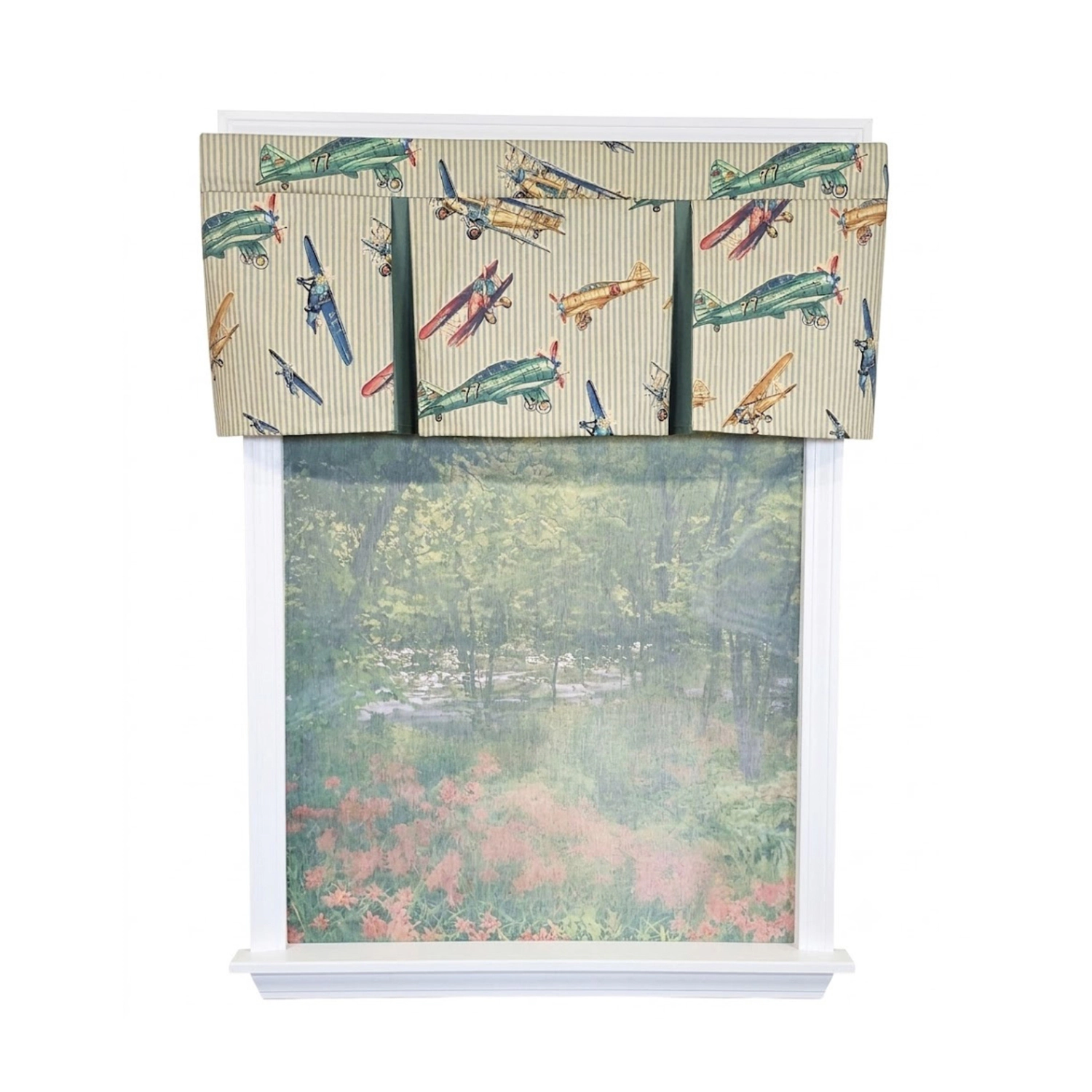 RLF Home Air Show Pleated Window Valance 100% Cotton Rod Pocket 50" x 17" Multi