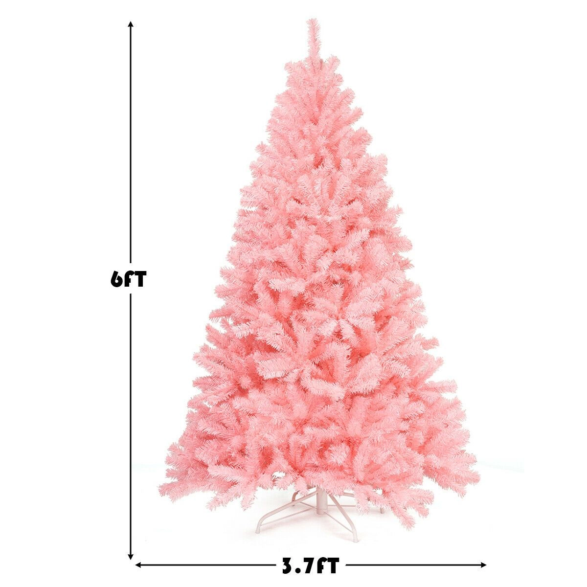 SlickBlue Full Shape Pink Christmas Tree with Hinged Sections and Metal Stand