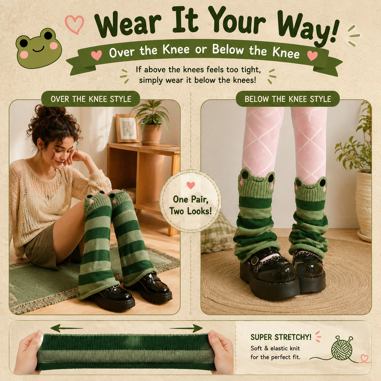 WZK Cute Frog Flare Knitted Winter Leg Warmers