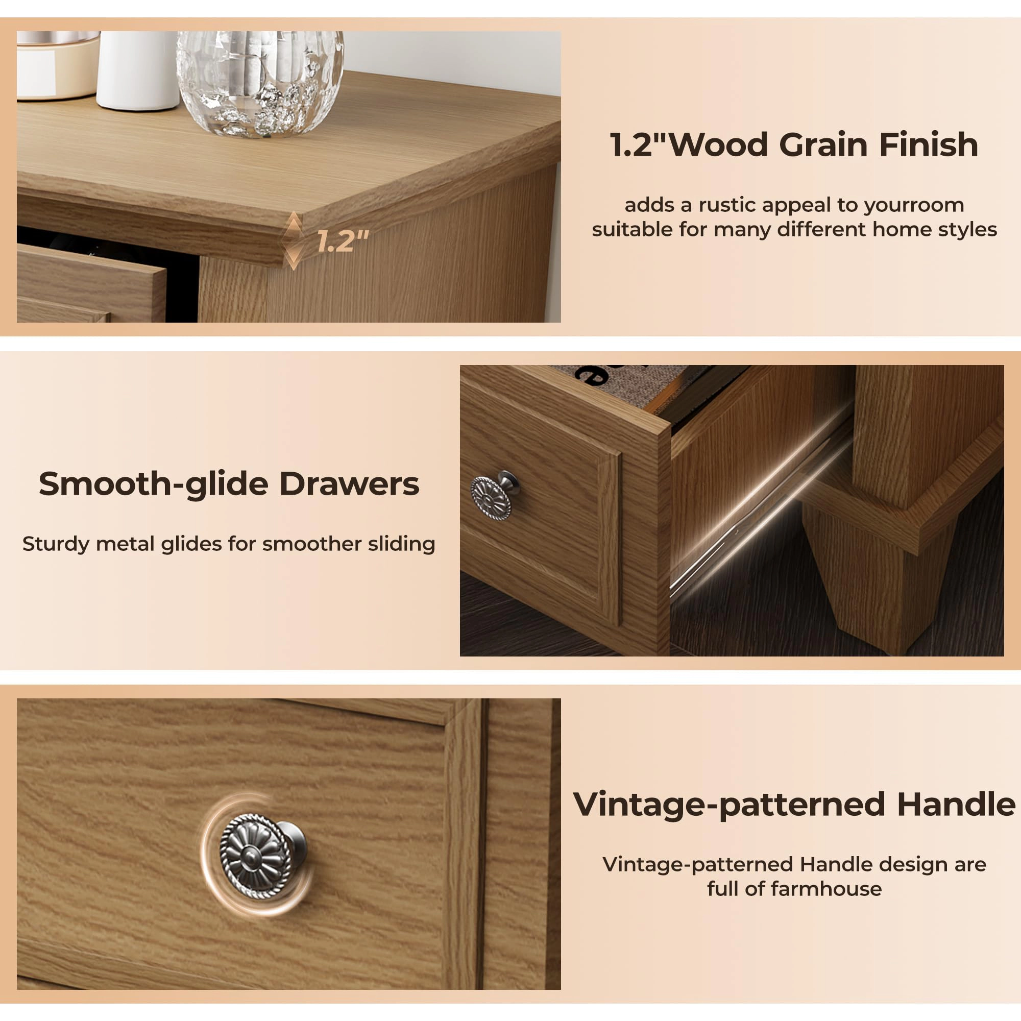 5 Drawer Modern Wood Dresser with Metal Handles, 48" Tall Storage Chest for Bedroom Entryway Hallway