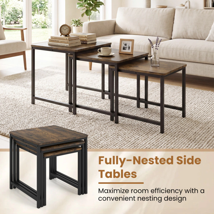 Hivvago Faux Marble Nesting Table With Metal Frame Set Of 3