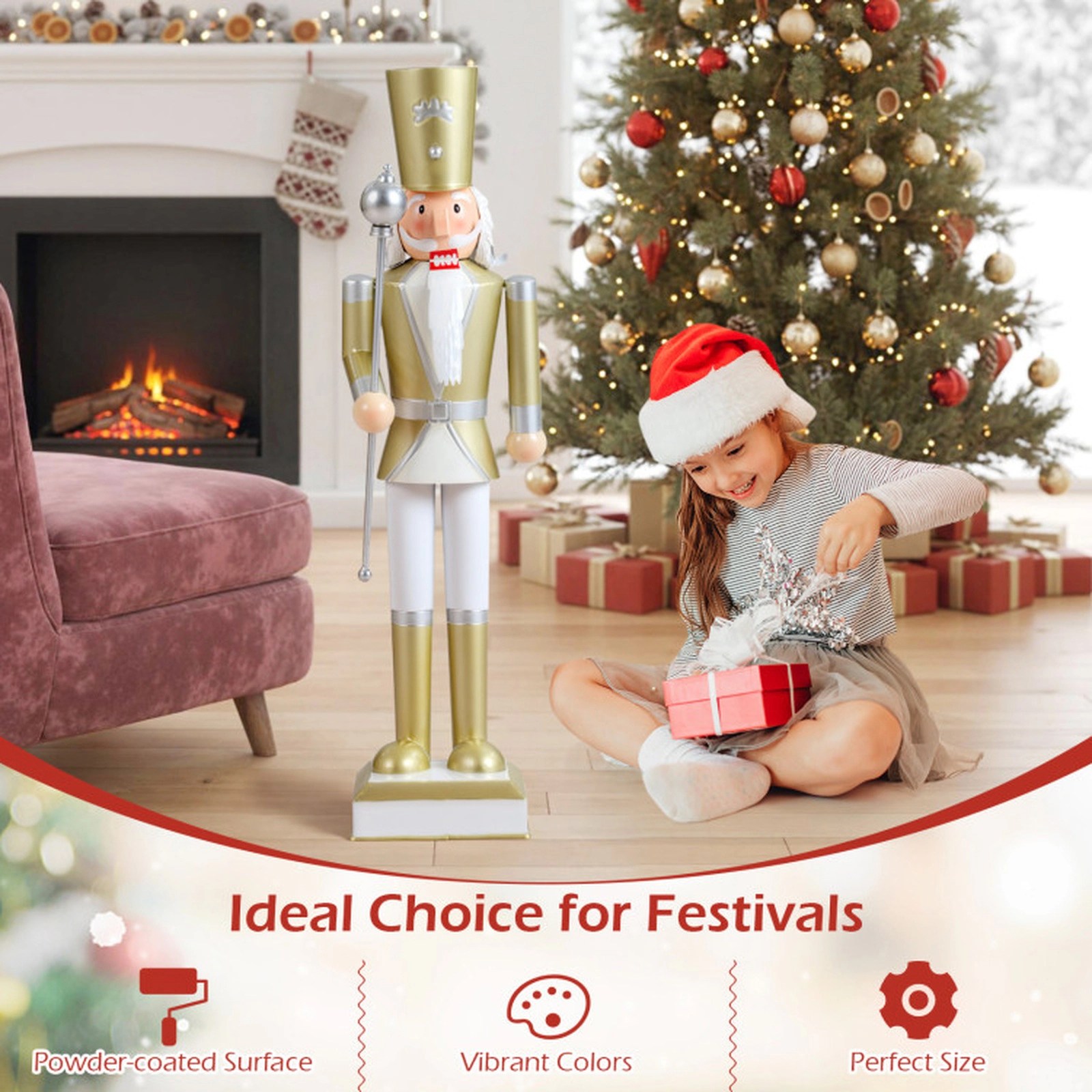 SUGIFT 4-ft Hidden Storage Safety Lock Metal Christmas Nutcracker Figure 10.5-in x 10.5-in Base 8.5-lb White