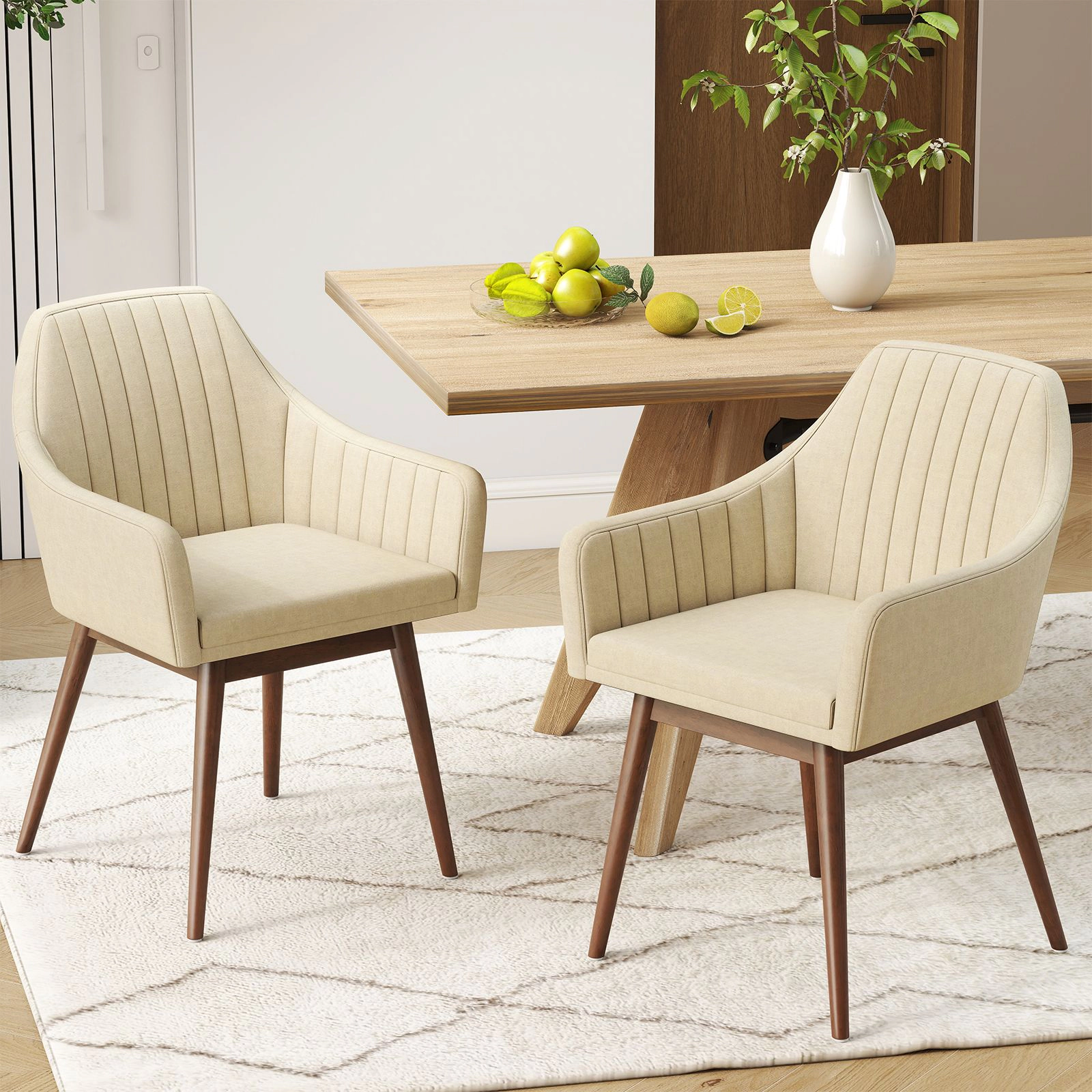SlickBlue Upholstered Accent Chairs, Rubber Wood Legs, Armrests, 2 Pack