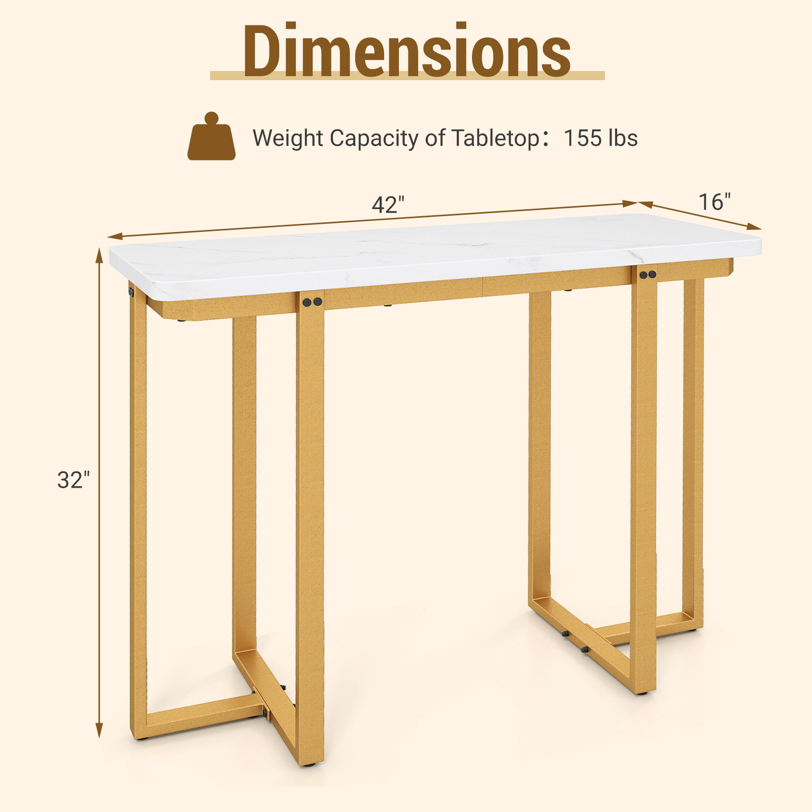 SUGIFT Modern Faux Marble Entryway Console Table with Geometric Metal Frame 155-lb Tabletop Capacity White & Gold