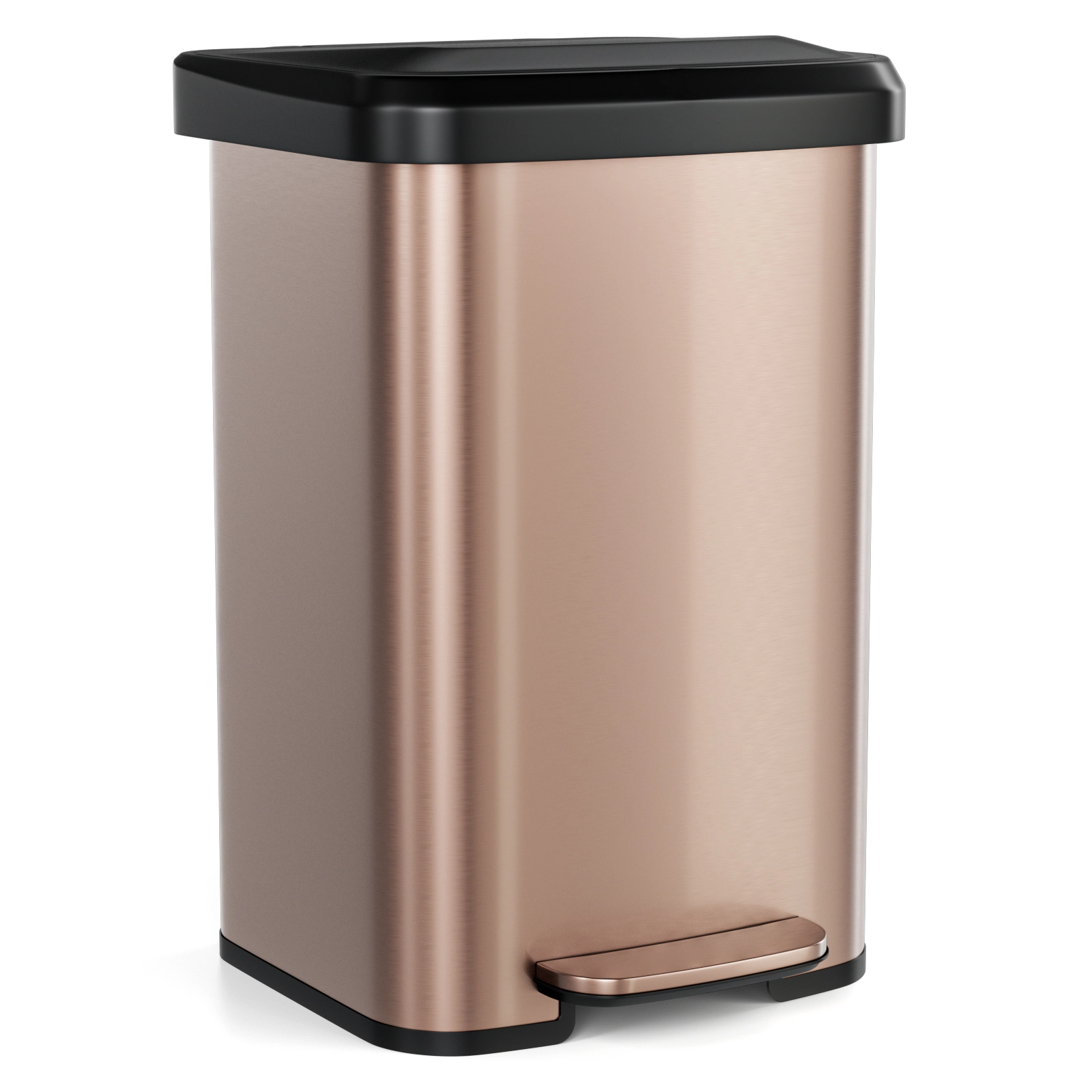 SUGIFT 13-Gal Step Pedal Soft-Close Lid Deodorizer Compartment Trash Can 16.5-in x 15.5-in x 24-in 35-in Open Golden