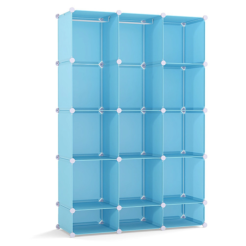 SUGIFT Modular 13-Cube Baby Wardrobe Storage Organizer with Hanging Rod and Shelves 6.5-lb Cube Capacity Stackable Blue