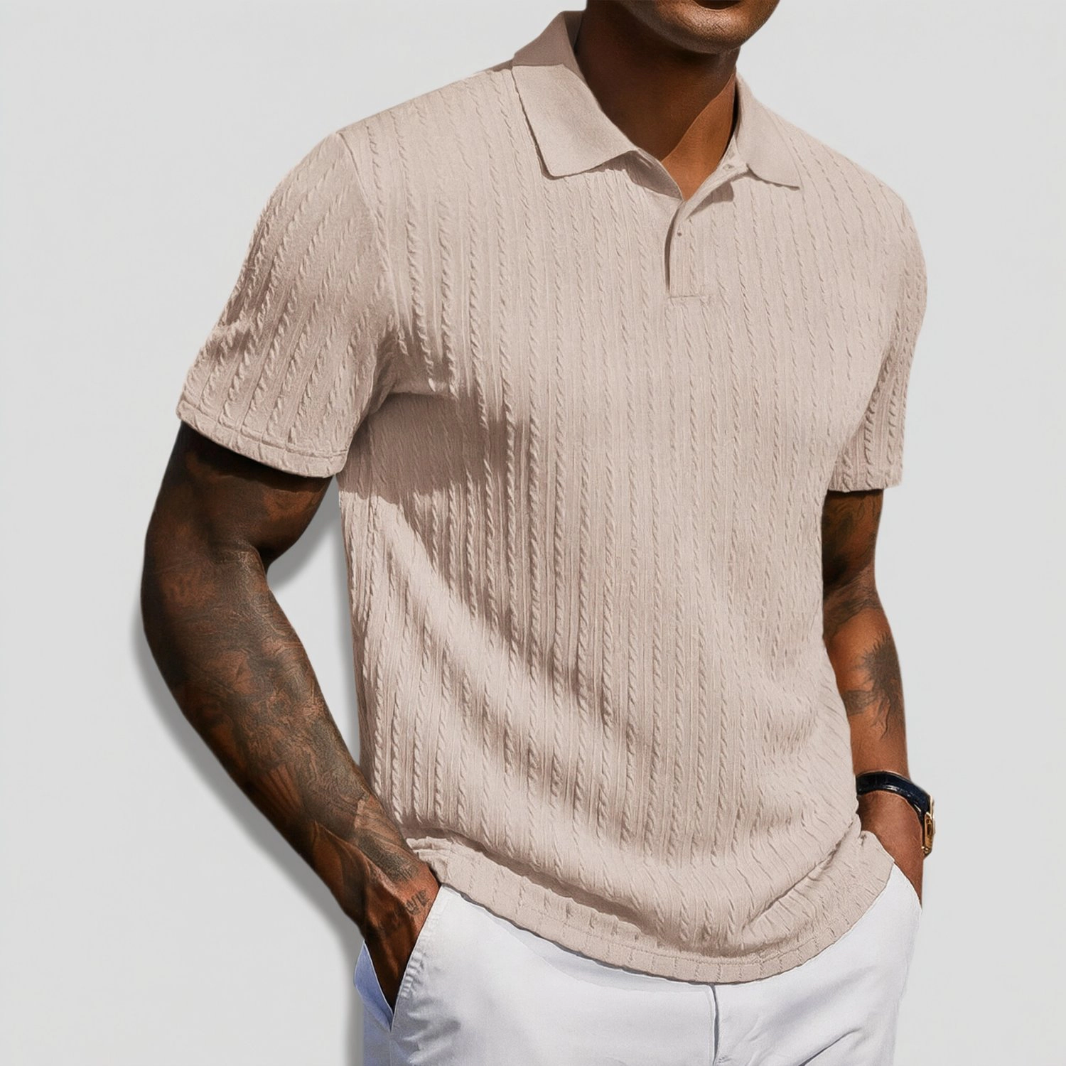 COOFANDY Mens Short Sleeve Polo Shirt  Cable Textured Collar Casual Tops