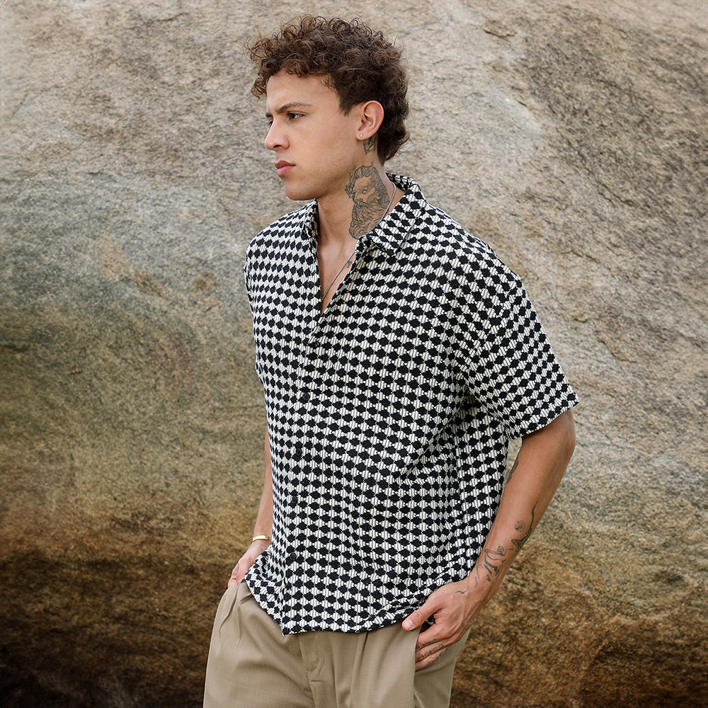 Lozenge-Striped Oversized Shirt