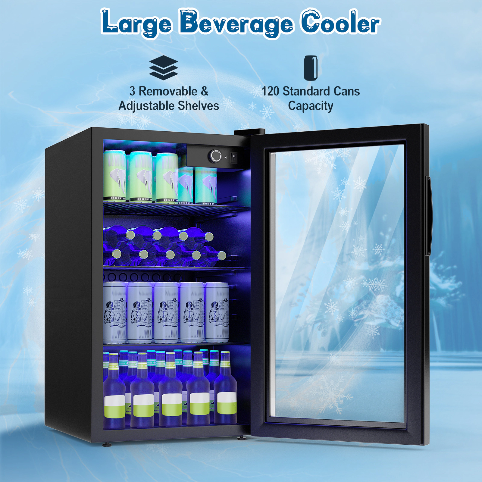 SUGIFT 120-Can Beverage Refrigerator, 3.2 cu. ft. Mini Fridge with Reversible Glass Door
