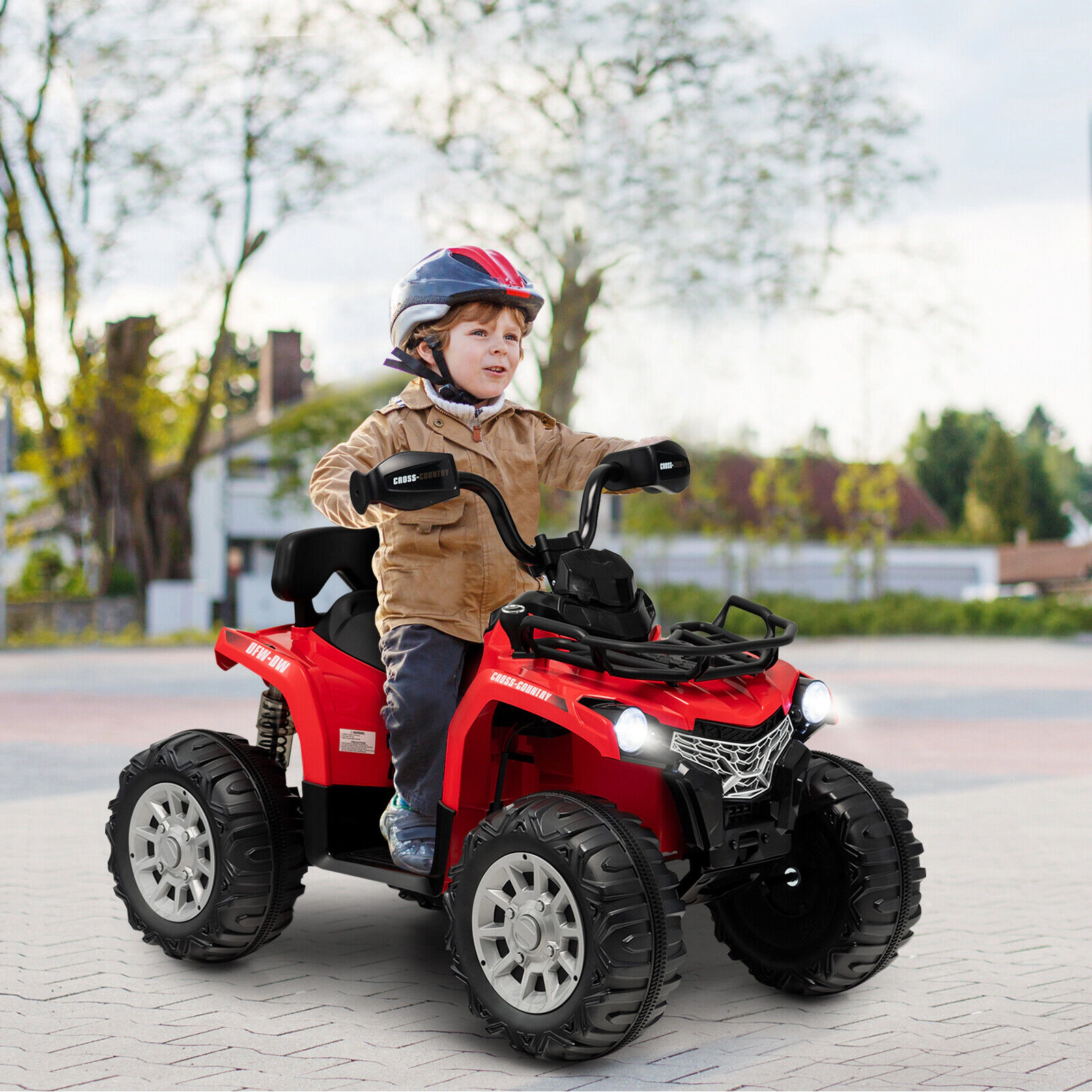 12V Kids Ride On ATV 4-Wheeler High-Speed Lockout Cover Oversized Wheels Headlights MP3 USB Player Ages 3-8 Red Quad