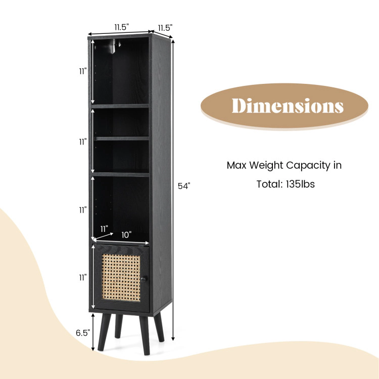 Hivvago 4 Tiers Rattan Storage Cabinet with Slim Design