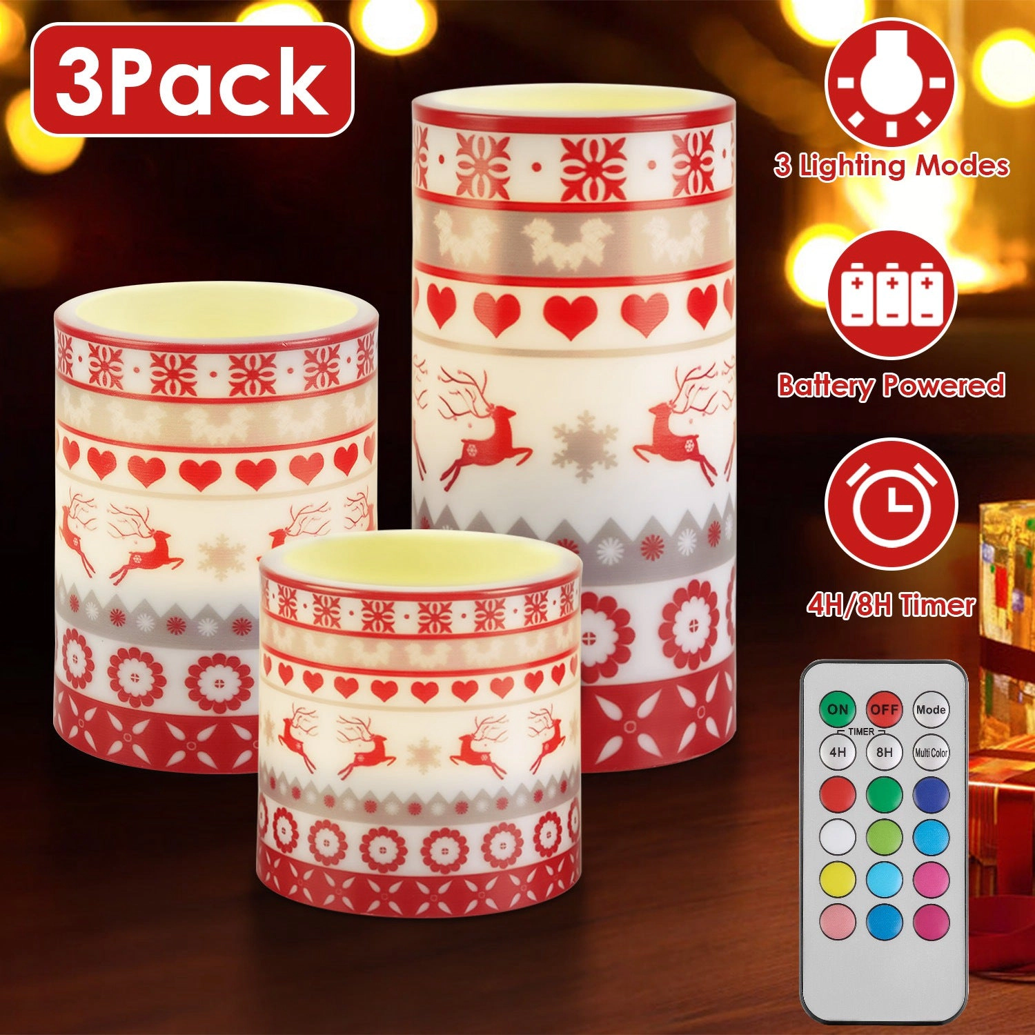 GBruno 3-Pc LED Deer Candles With Remote & Timer