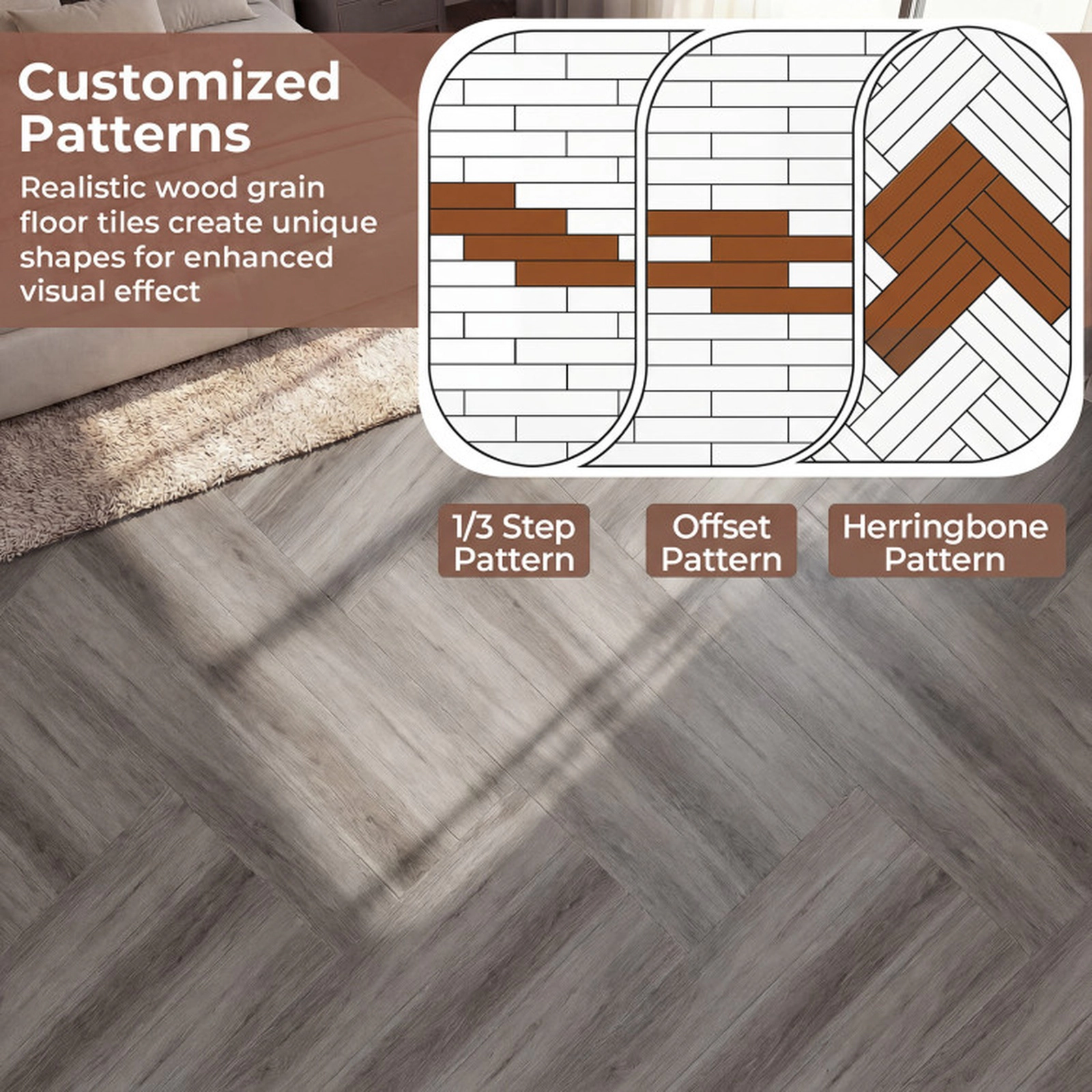 SUGIFT Waterproof 3D Wood Grain Floor Mat 36-sq.ft Coverage Rustic Brown/Gray