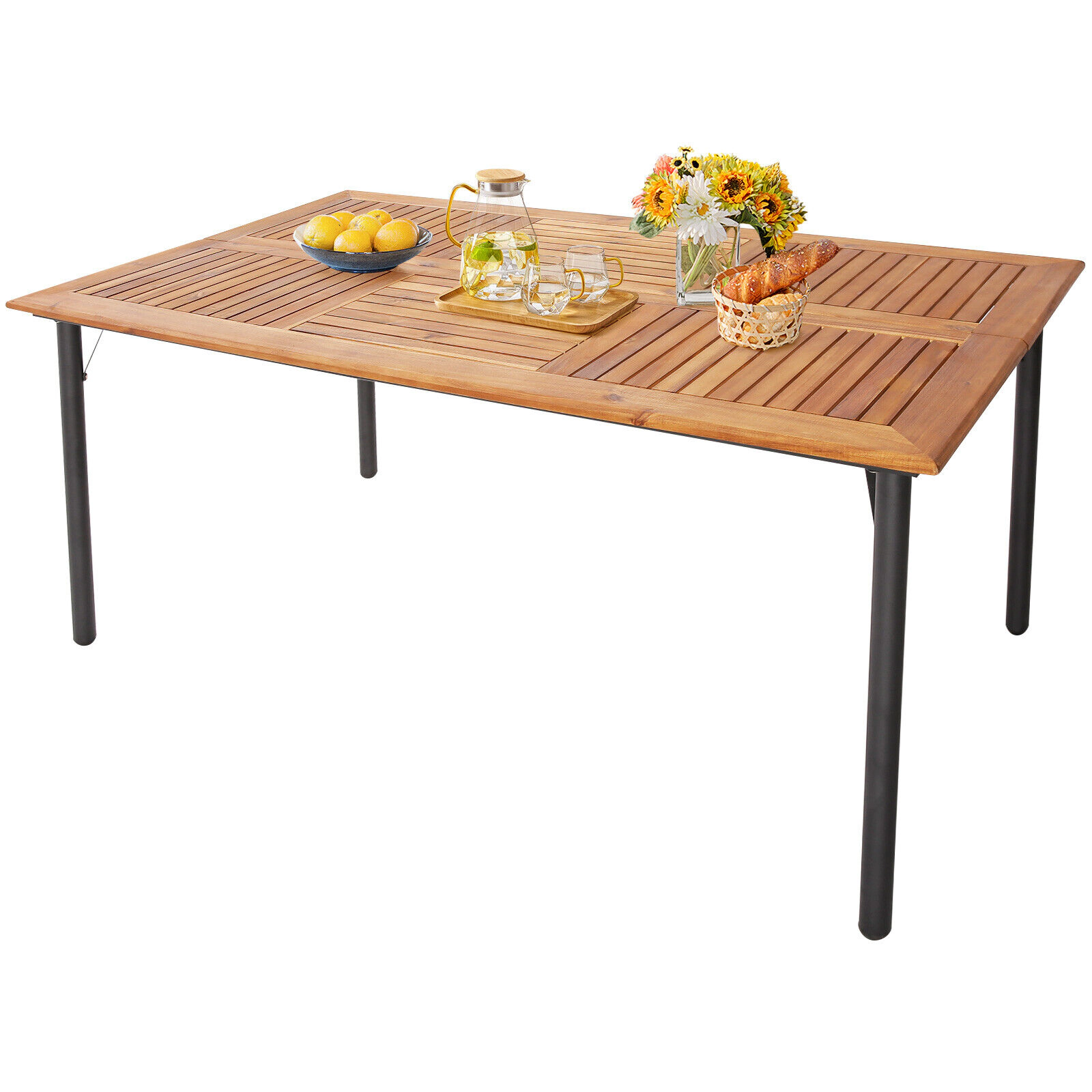 LJG Pieces Patio Wicker Cushioned Dining Set with Umbrella Hole