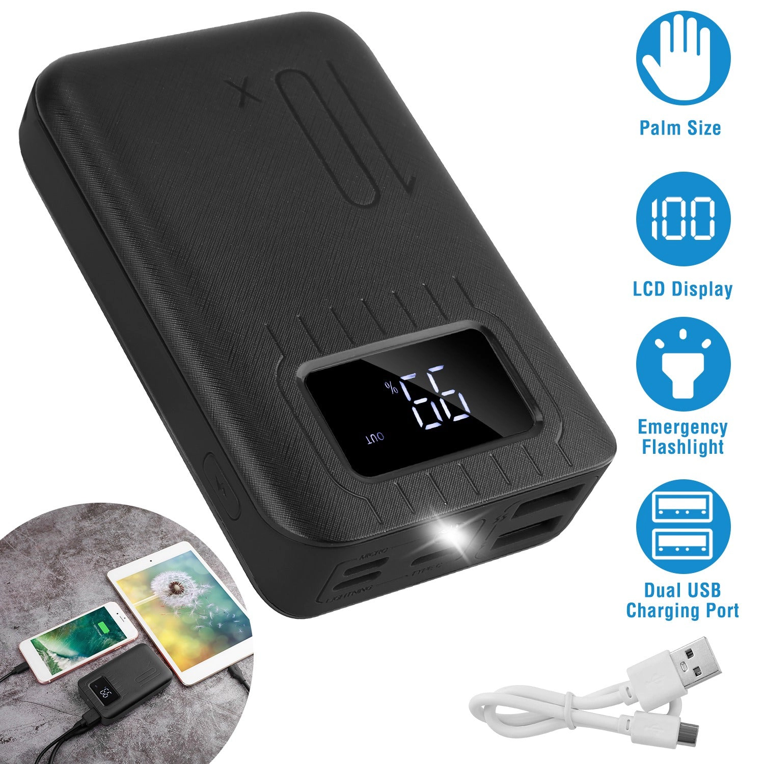 GBruno 10000mAh Dual-Port Power Bank With LCD Display