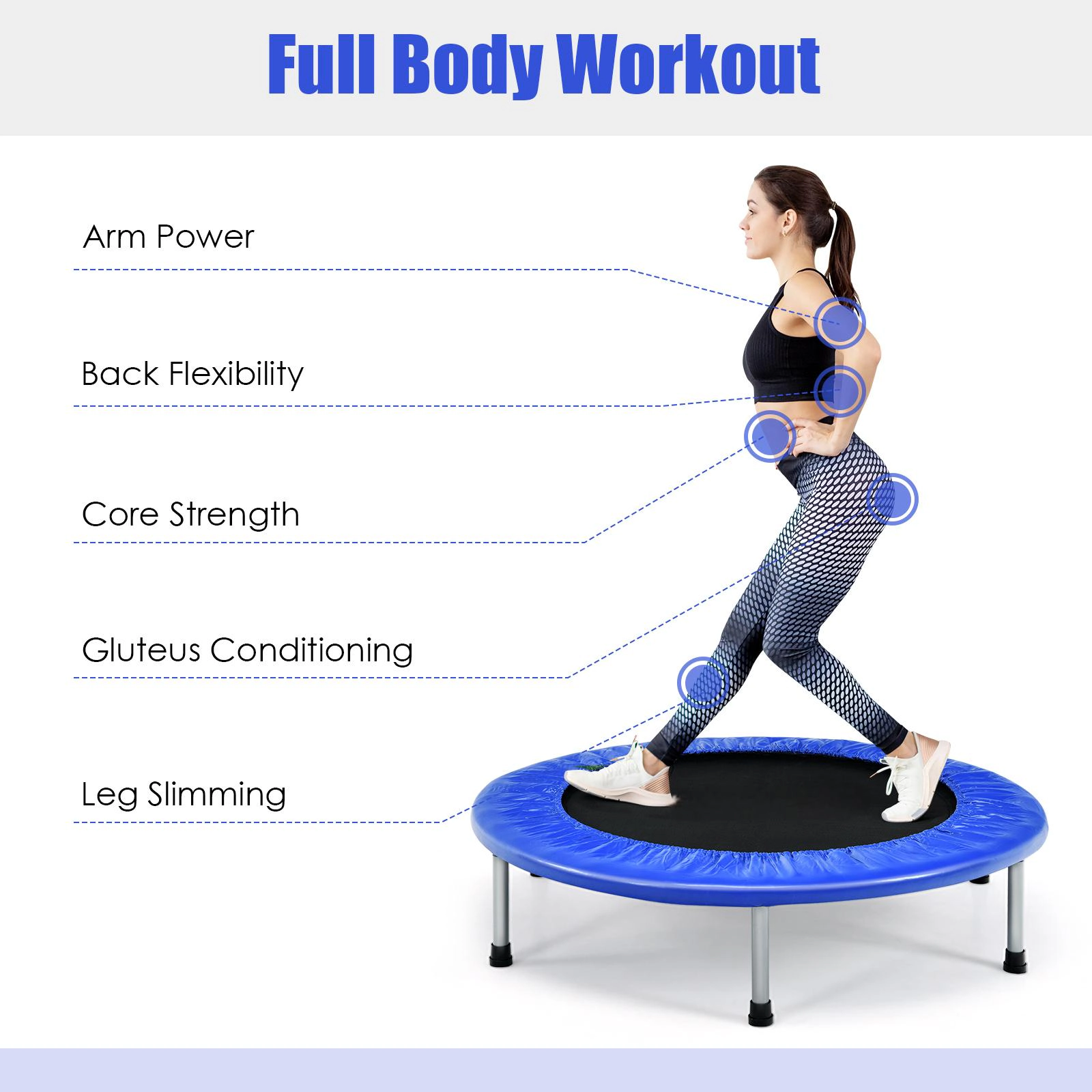 SUGIFT Mini Folding Trampoline Portable Recreational Fitness Rebounder 330-lb Capacity Blue