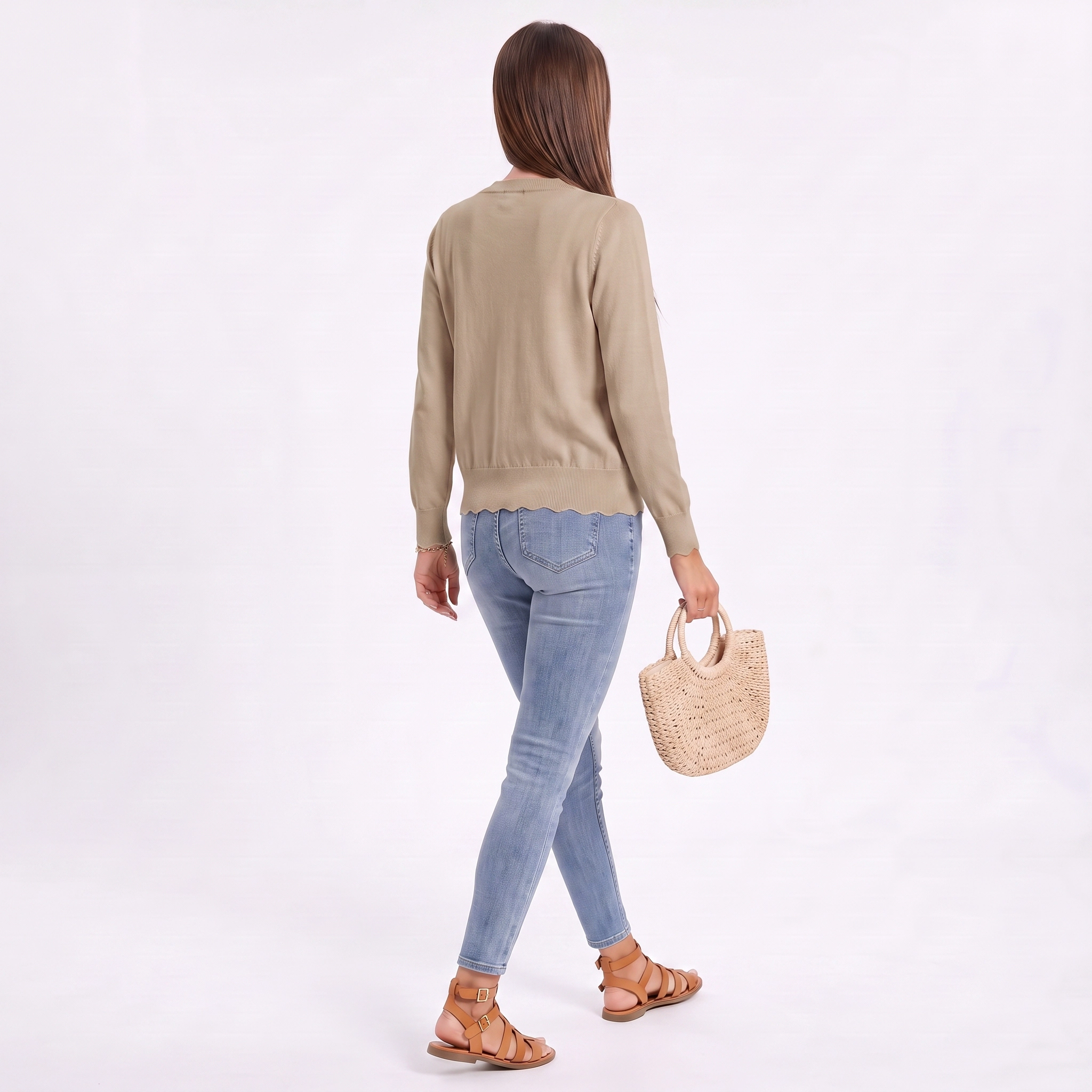 Anna-Kaci Women's Scalloped Edge V Neck Button Down Knit Cardigan