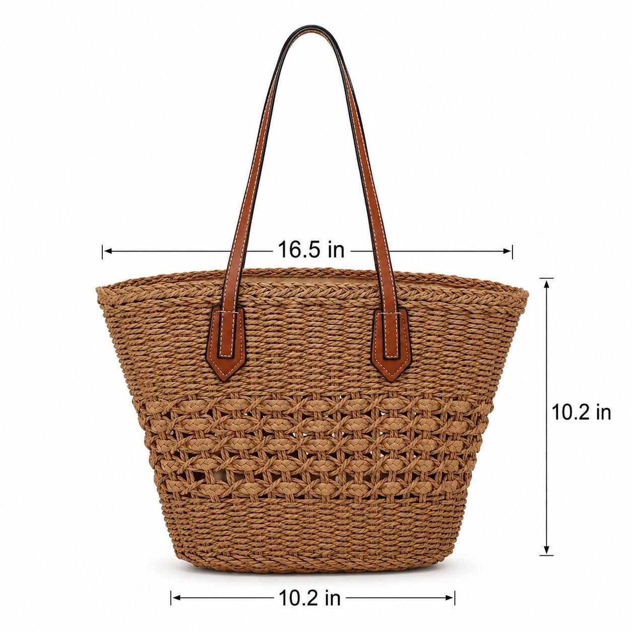 Alilang Women's Woven Straw Tote Bag with Zip Closure Small Interior Pocket and Leather Handles, Khaki